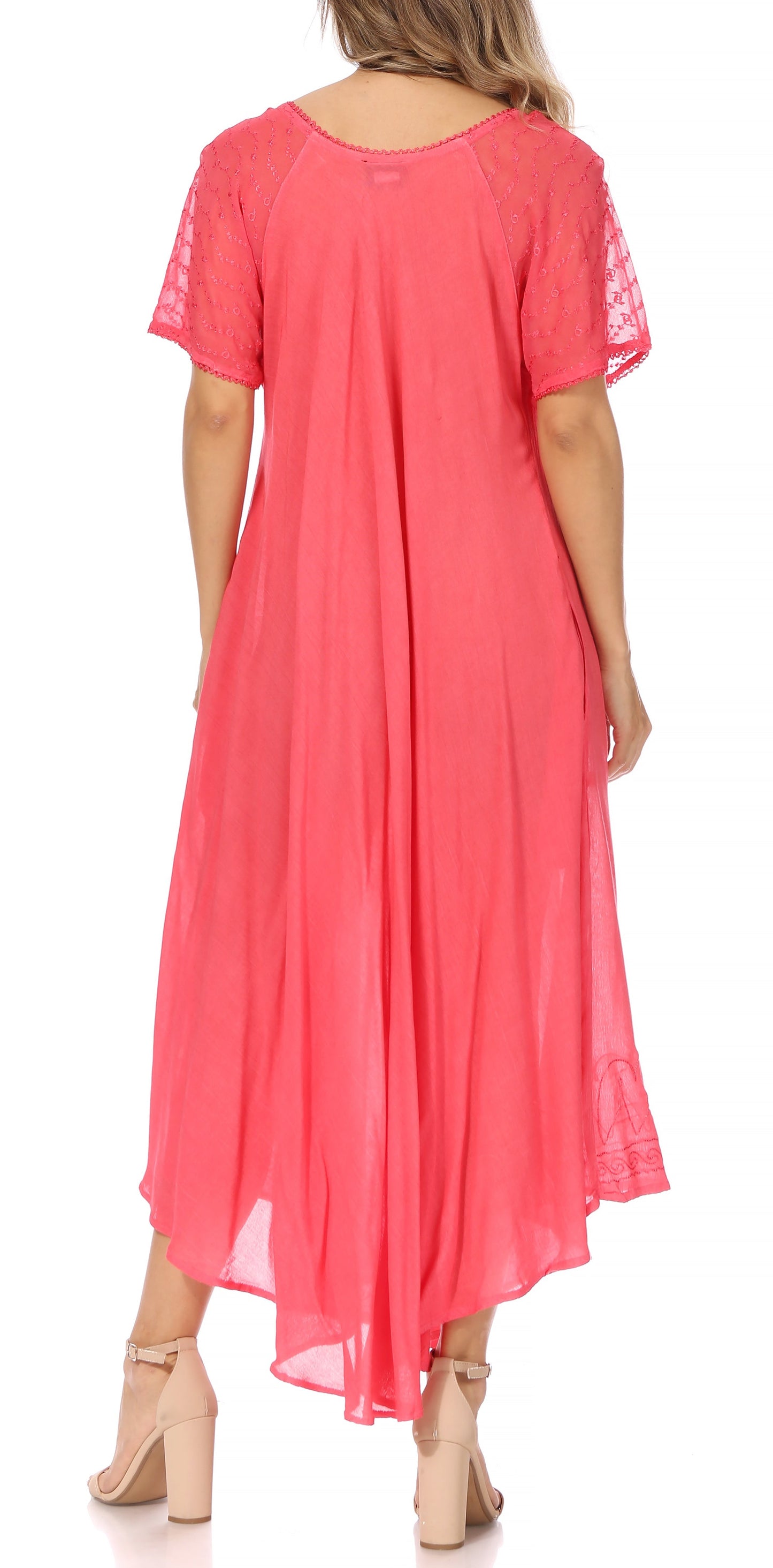 Sakkas Egan Women's Long Embroidered Caftan Dress / Cover Up With Embroidered Cap Sleeves - Concordia Style Boutique