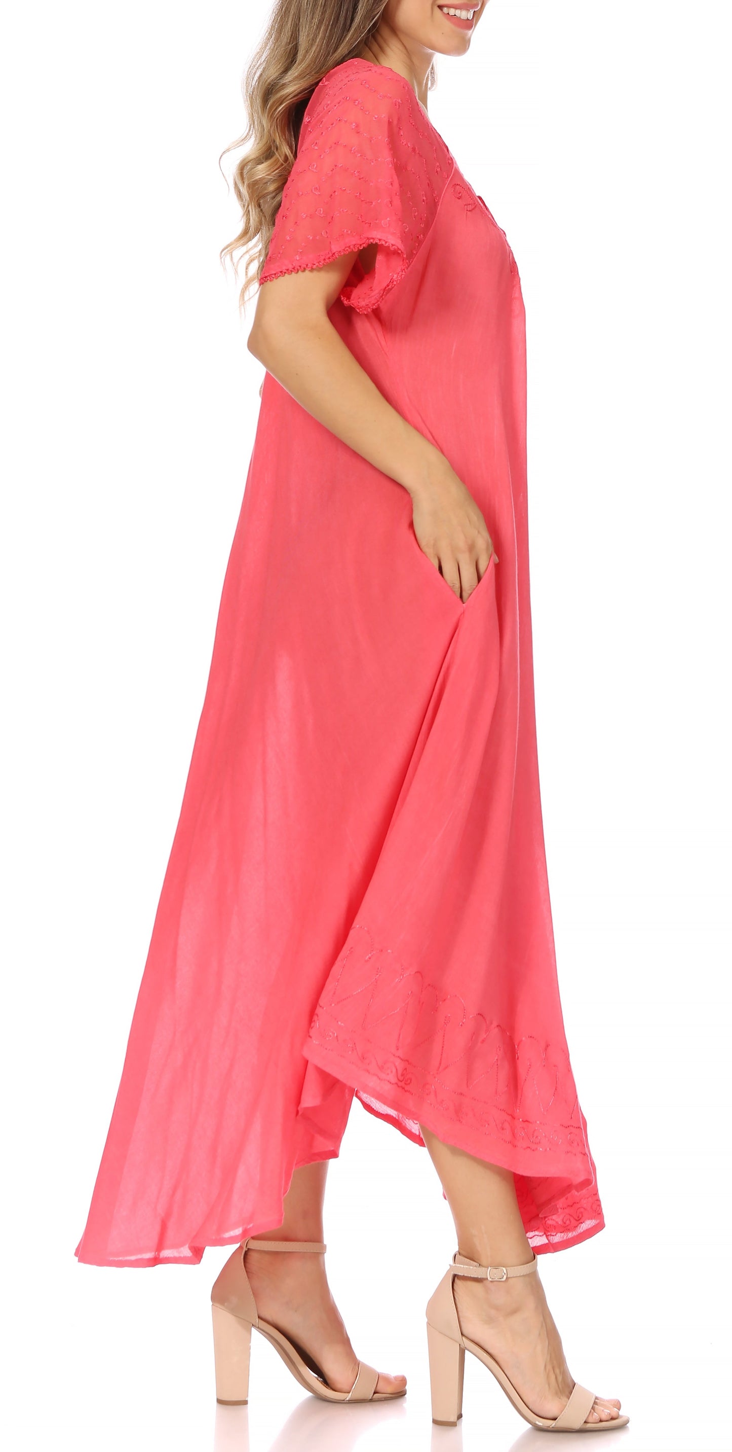 Sakkas Egan Women's Long Embroidered Caftan Dress / Cover Up With Embroidered Cap Sleeves - Concordia Style Boutique