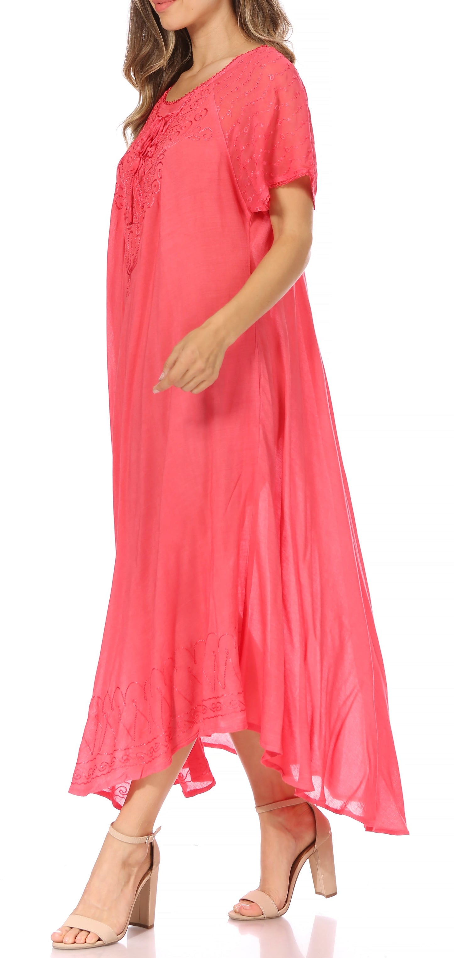 Sakkas Egan Women's Long Embroidered Caftan Dress / Cover Up With Embroidered Cap Sleeves - Concordia Style Boutique