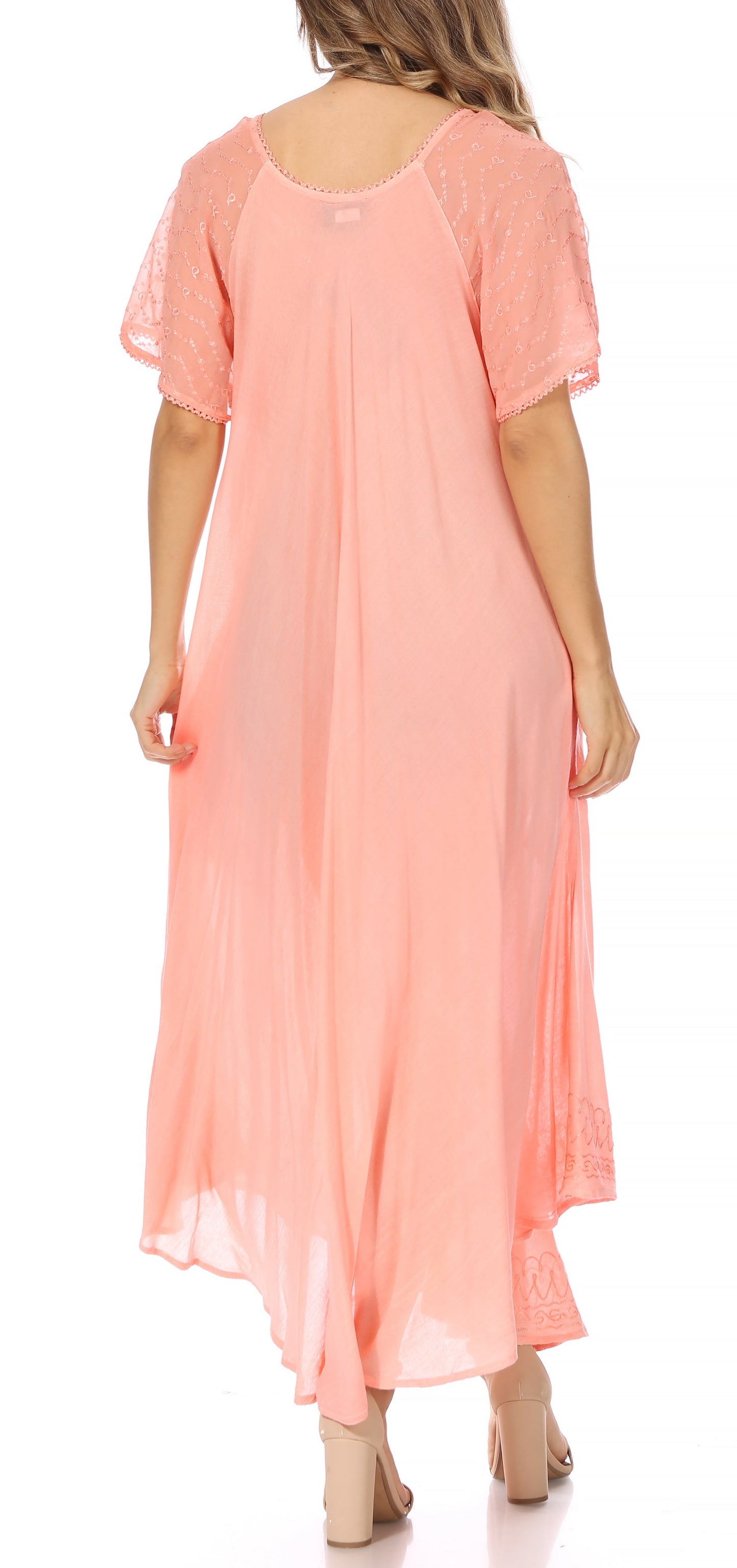 Sakkas Egan Women's Long Embroidered Caftan Dress / Cover Up With Embroidered Cap Sleeves - Concordia Style Boutique