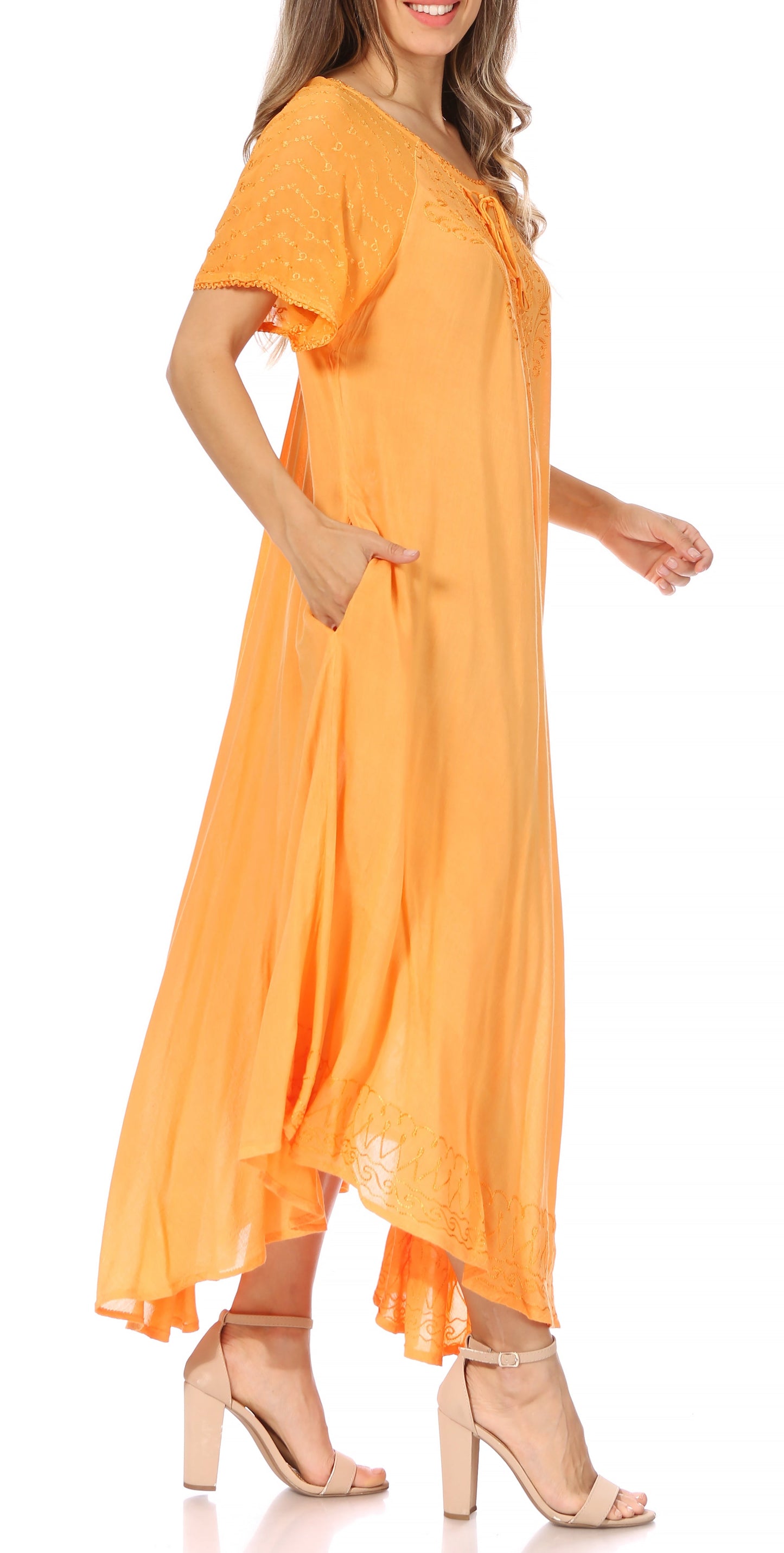 Sakkas Egan Women's Long Embroidered Caftan Dress / Cover Up With Embroidered Cap Sleeves - Concordia Style Boutique