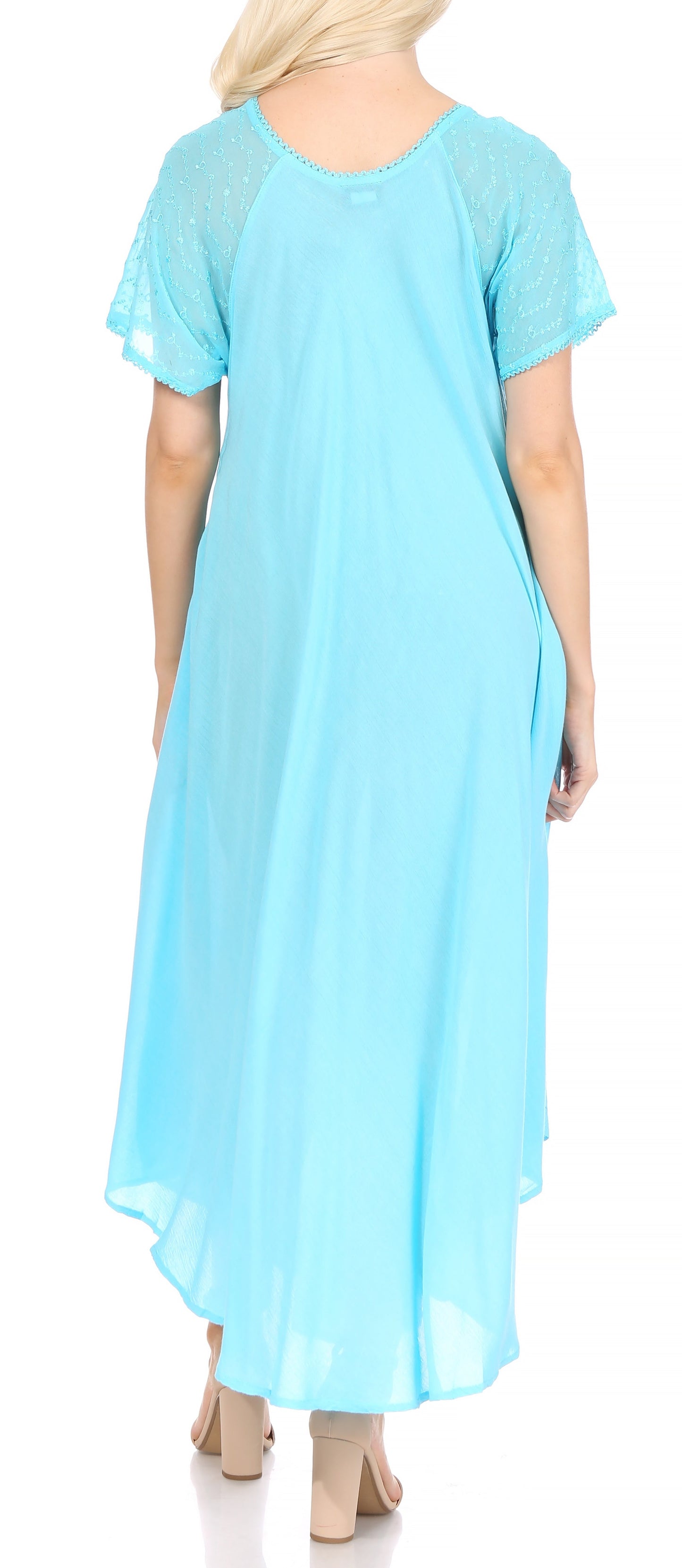 Sakkas Egan Women's Long Embroidered Caftan Dress / Cover Up With Embroidered Cap Sleeves - Concordia Style Boutique