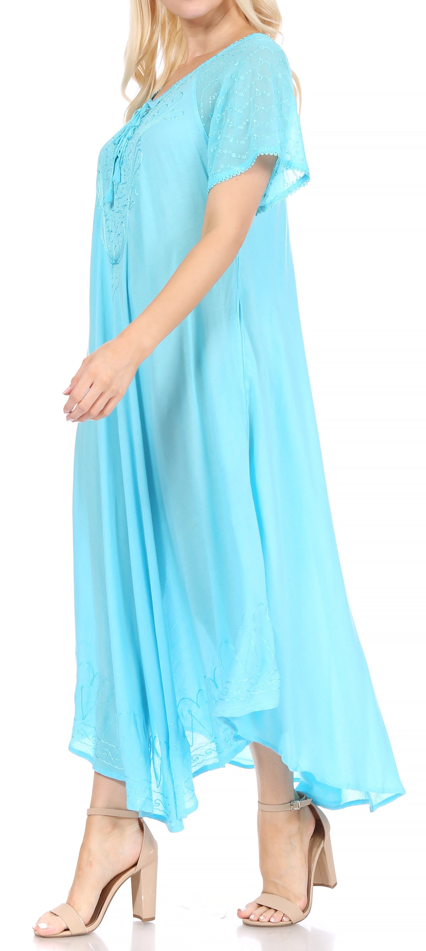 Sakkas Egan Women's Long Embroidered Caftan Dress / Cover Up With Embroidered Cap Sleeves - Concordia Style Boutique