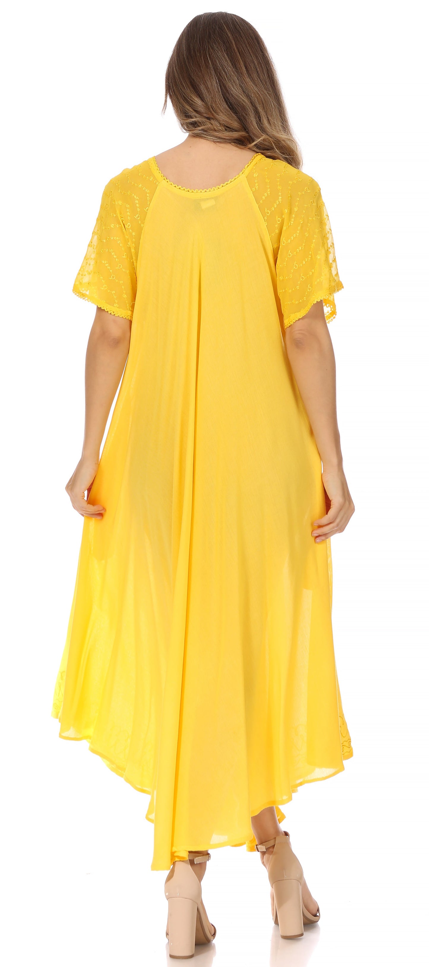 Sakkas Egan Women's Long Embroidered Caftan Dress / Cover Up With Embroidered Cap Sleeves - Concordia Style Boutique