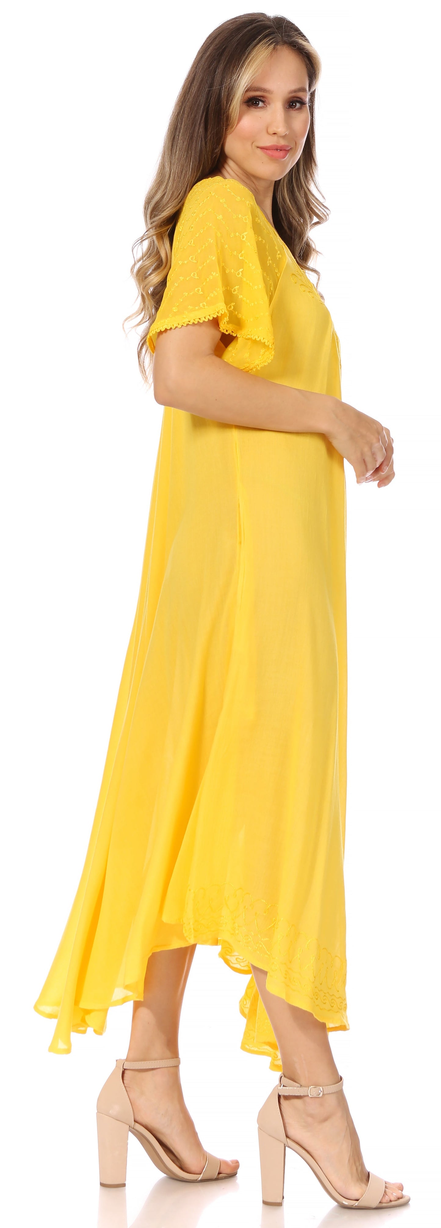 Sakkas Egan Women's Long Embroidered Caftan Dress / Cover Up With Embroidered Cap Sleeves - Concordia Style Boutique