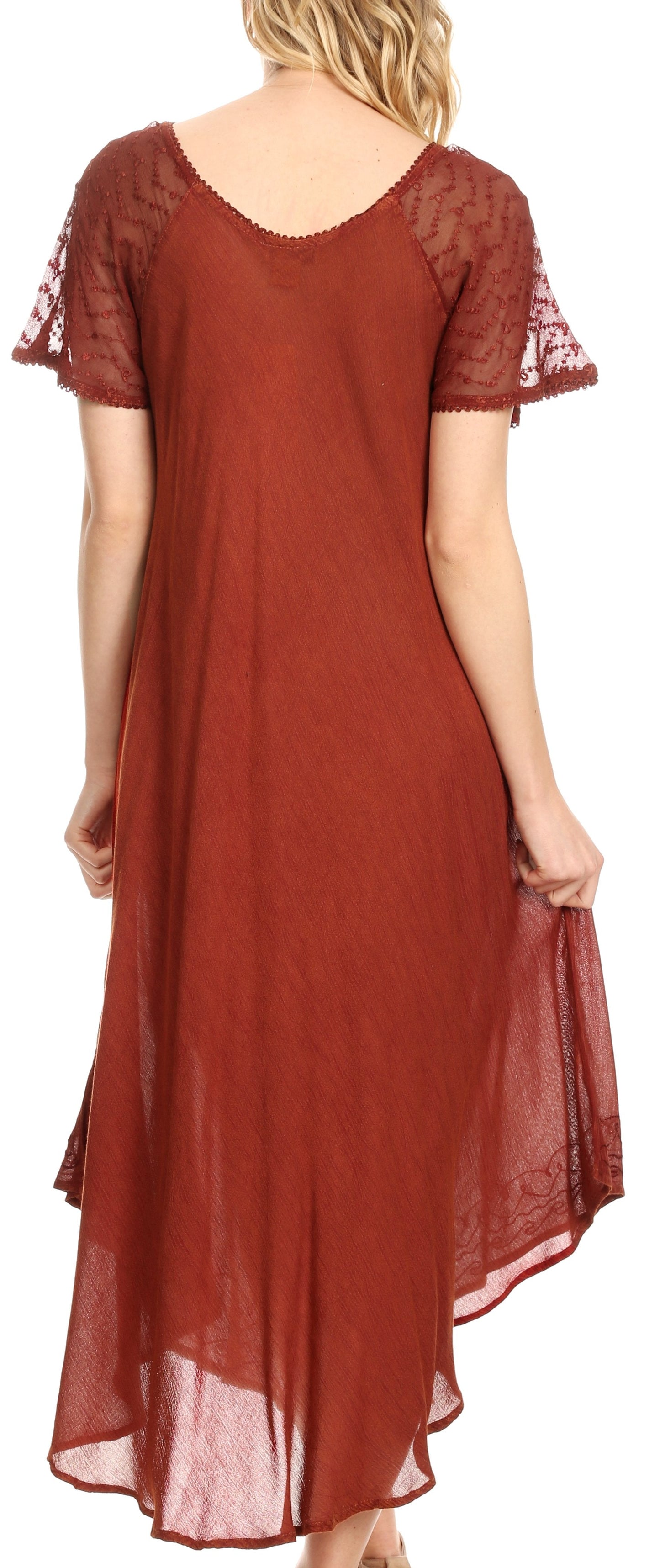 Sakkas Egan Women's Long Embroidered Caftan Dress / Cover Up With Embroidered Cap Sleeves - Concordia Style Boutique