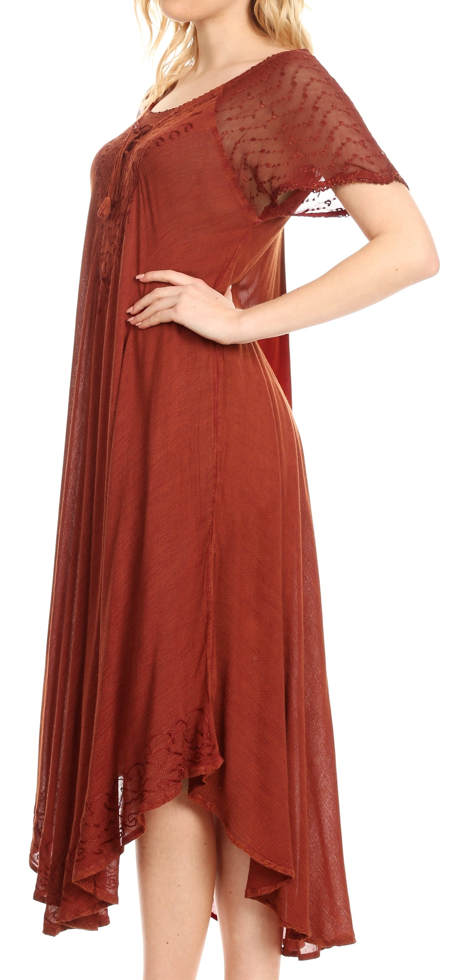 Sakkas Egan Women's Long Embroidered Caftan Dress / Cover Up With Embroidered Cap Sleeves - Concordia Style Boutique