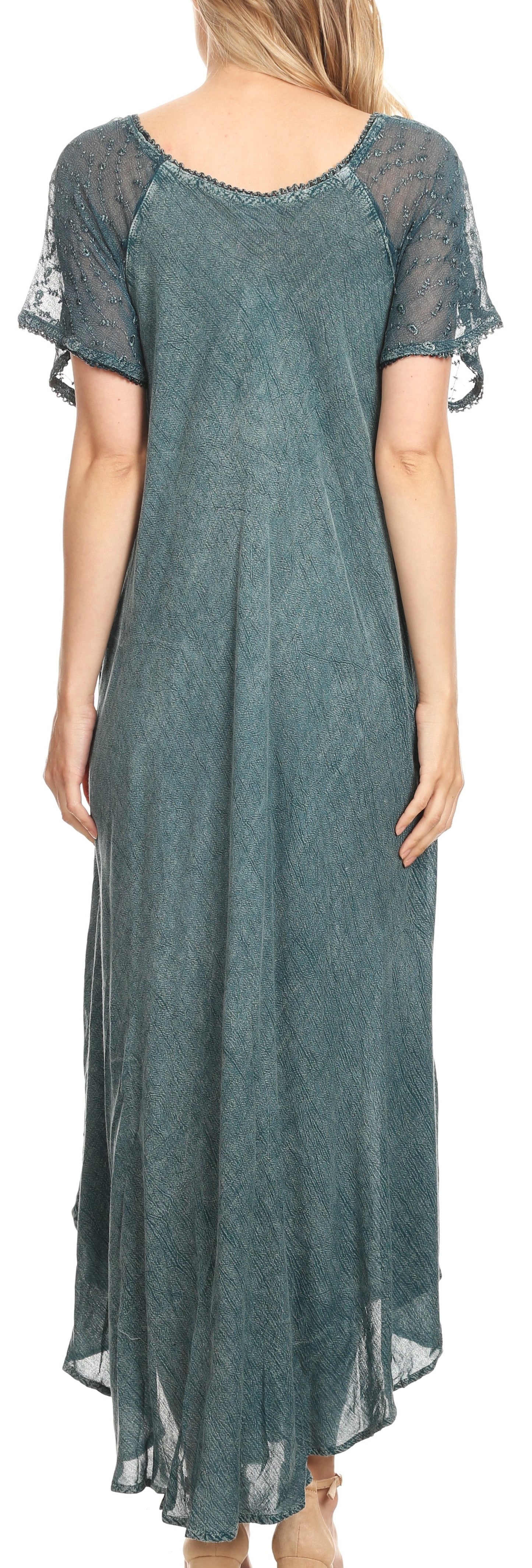 Sakkas Egan Women's Long Embroidered Caftan Dress / Cover Up With Embroidered Cap Sleeves - Concordia Style Boutique