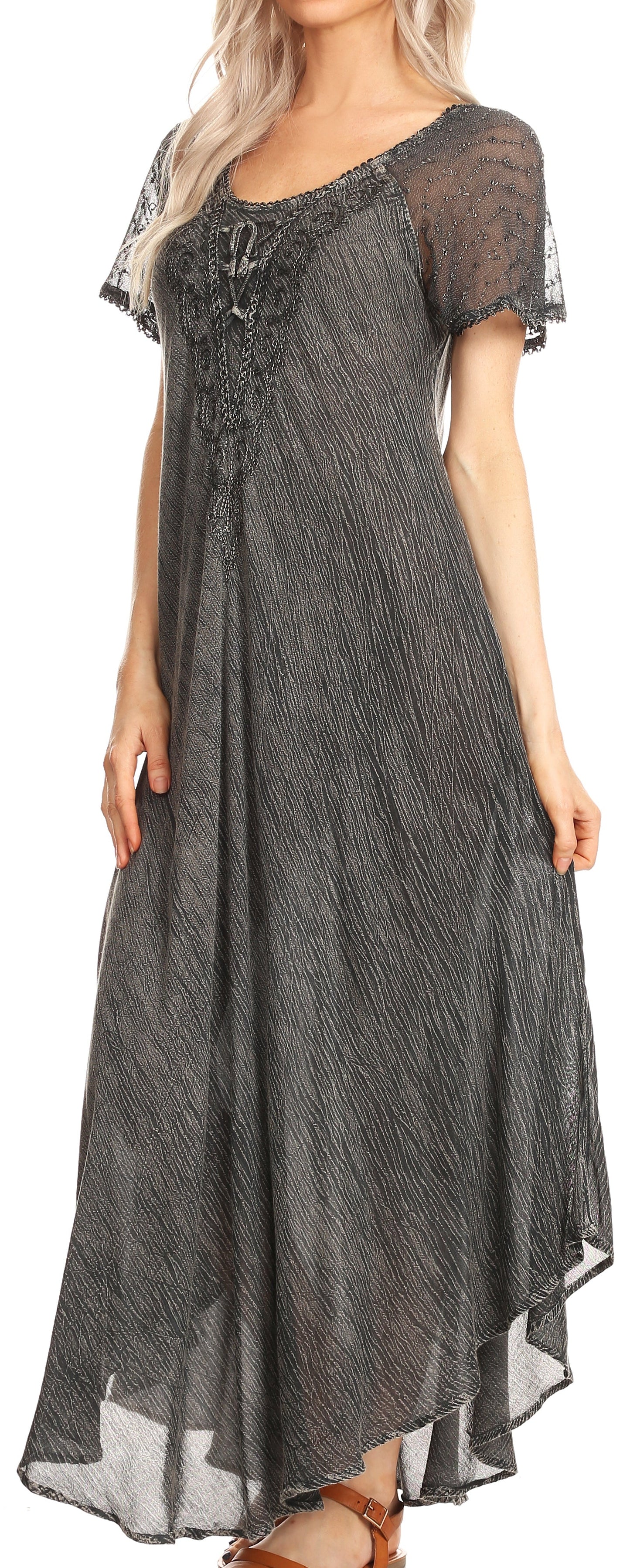 Sakkas Helena Embroidered Nightgown / Women Sleepwear with Eyelet Sleeves - Concordia Style Boutique