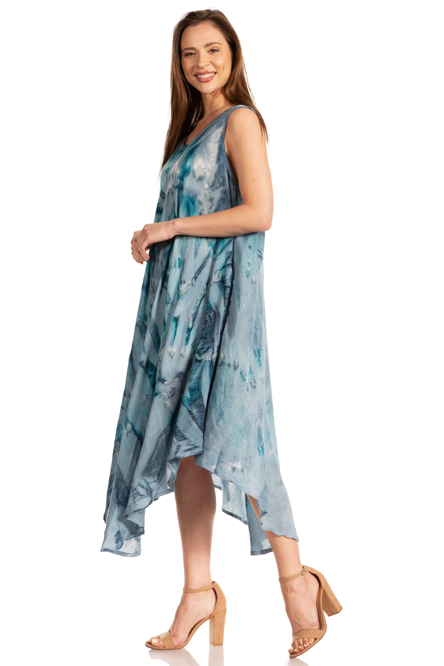 Sakkas Laeila Tie Dye Washed Long Sleeveless Tank Top Caftan Dress / Cover Up - Concordia Style Boutique