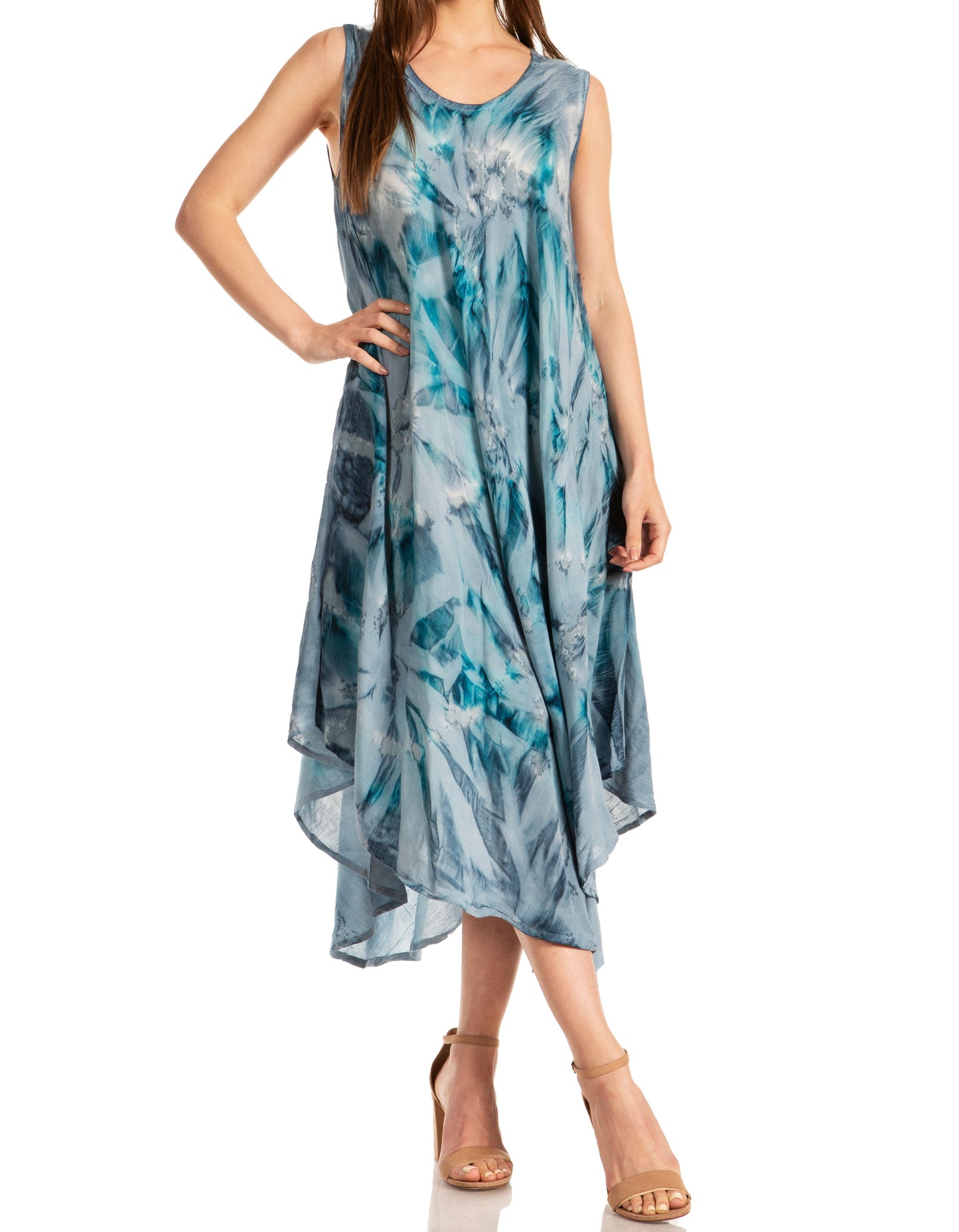 Sakkas Laeila Tie Dye Washed Long Sleeveless Tank Top Caftan Dress / Cover Up - Concordia Style Boutique