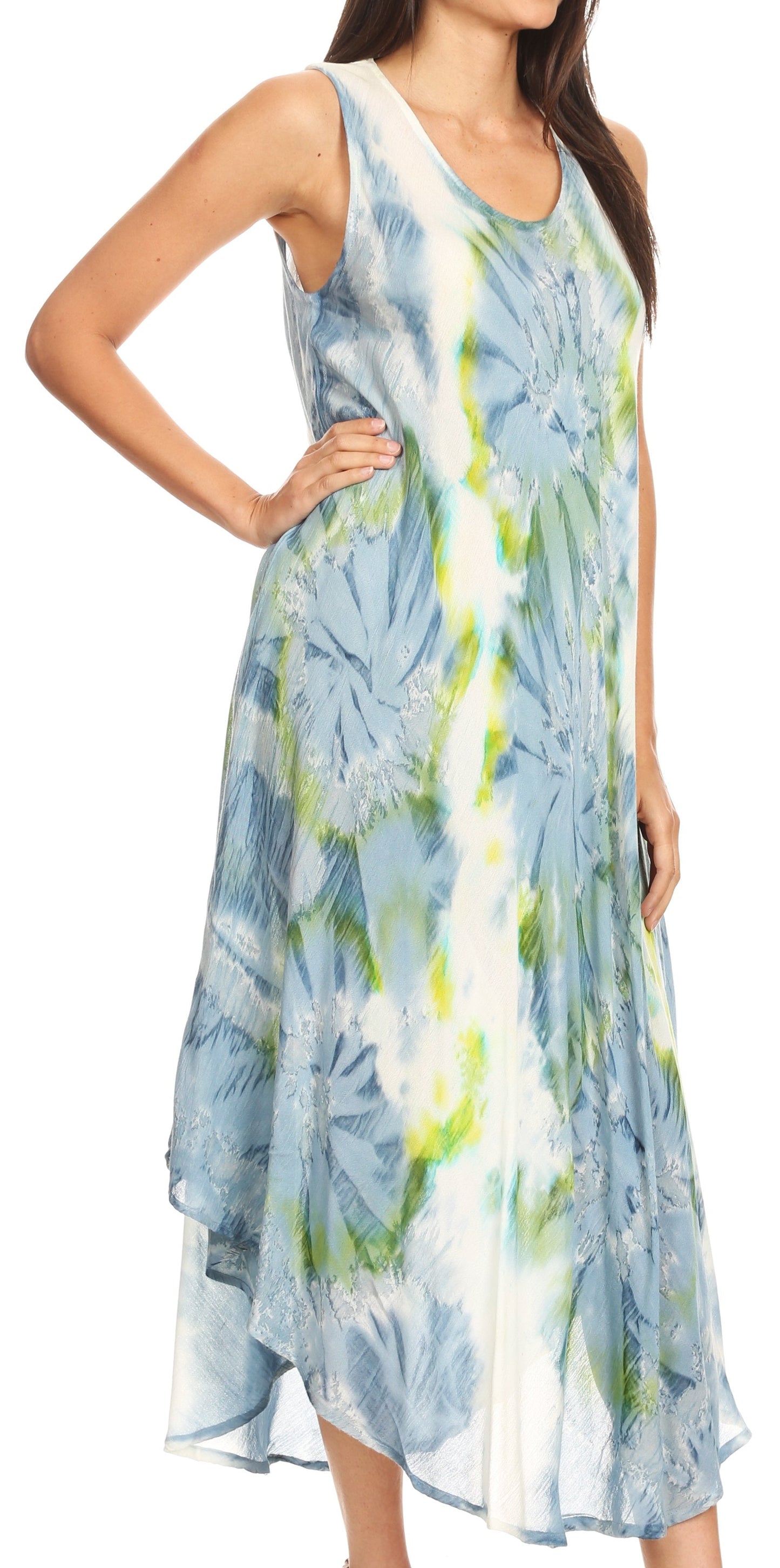 Sakkas Laeila Tie Dye Washed Long Sleeveless Tank Top Caftan Dress / Cover Up - Concordia Style Boutique