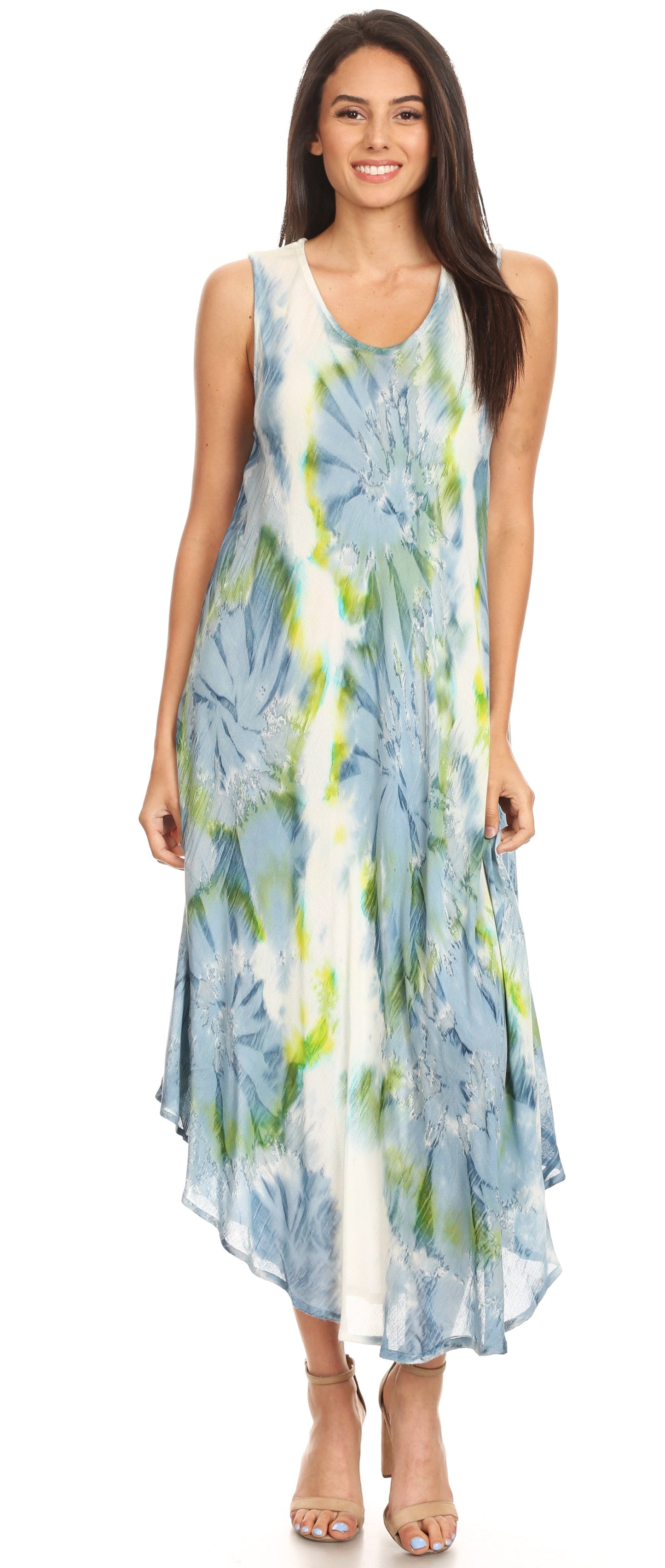 Sakkas Laeila Tie Dye Washed Long Sleeveless Tank Top Caftan Dress / Cover Up - Concordia Style Boutique
