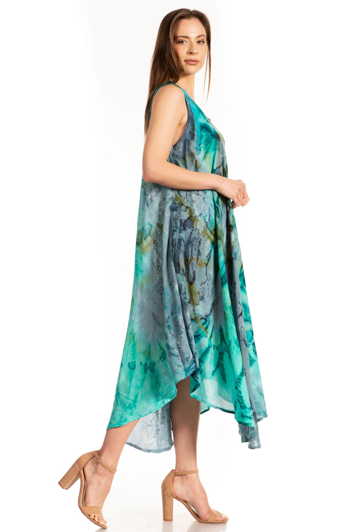 Sakkas Laeila Tie Dye Washed Long Sleeveless Tank Top Caftan Dress / Cover Up - Concordia Style Boutique