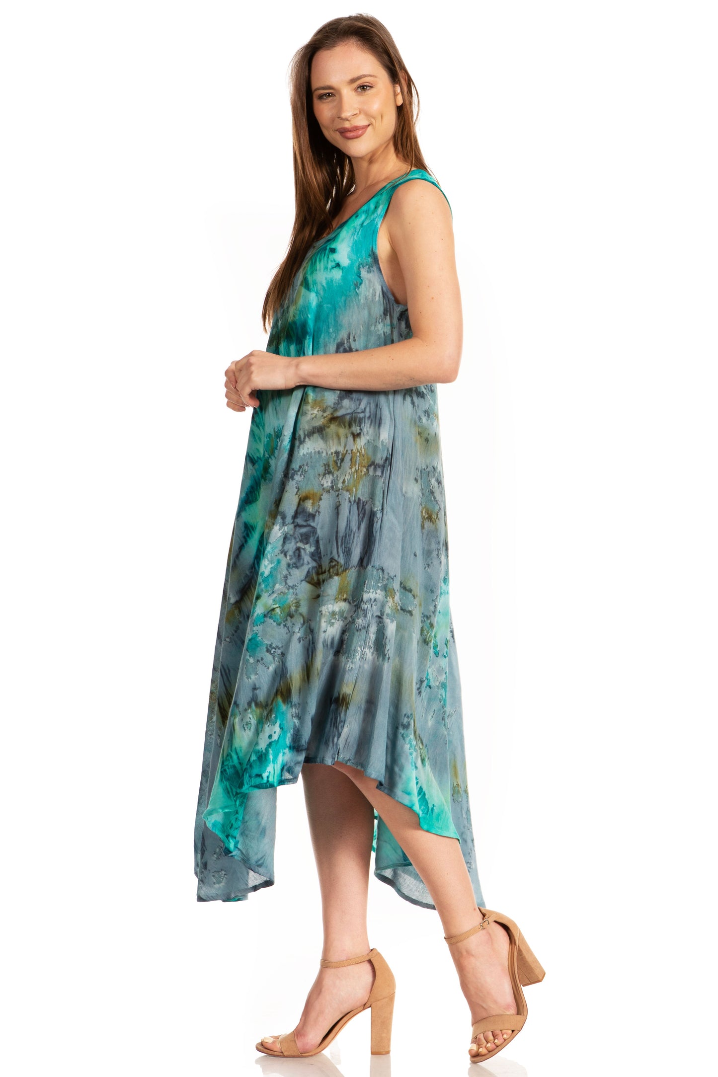 Sakkas Laeila Tie Dye Washed Long Sleeveless Tank Top Caftan Dress / Cover Up - Concordia Style Boutique
