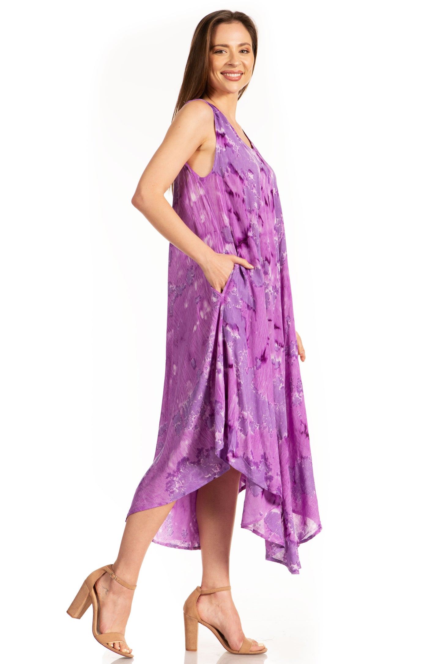 Sakkas Laeila Tie Dye Washed Long Sleeveless Tank Top Caftan Dress / Cover Up - Concordia Style Boutique