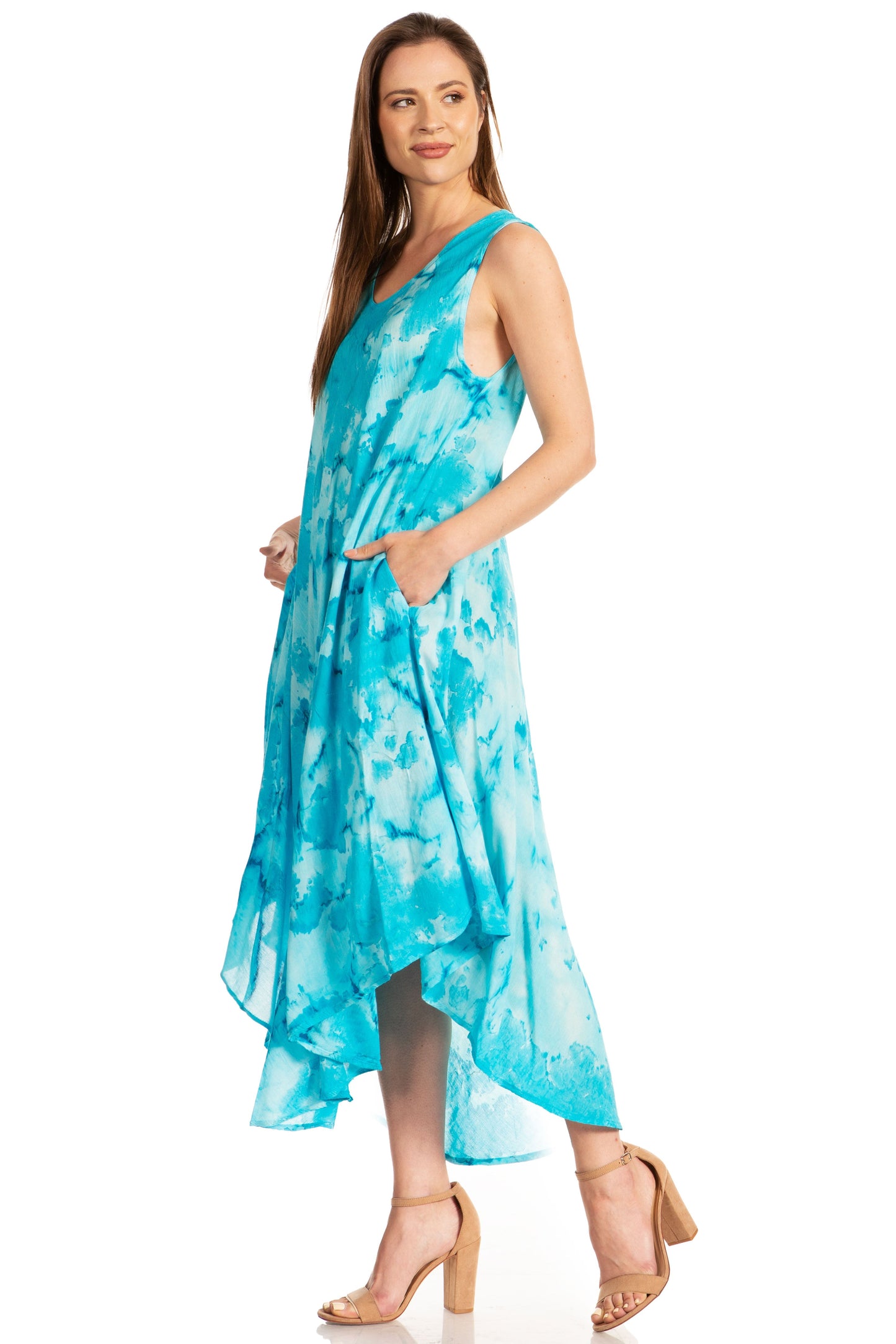 Sakkas Laeila Tie Dye Washed Long Sleeveless Tank Top Caftan Dress / Cover Up - Concordia Style Boutique