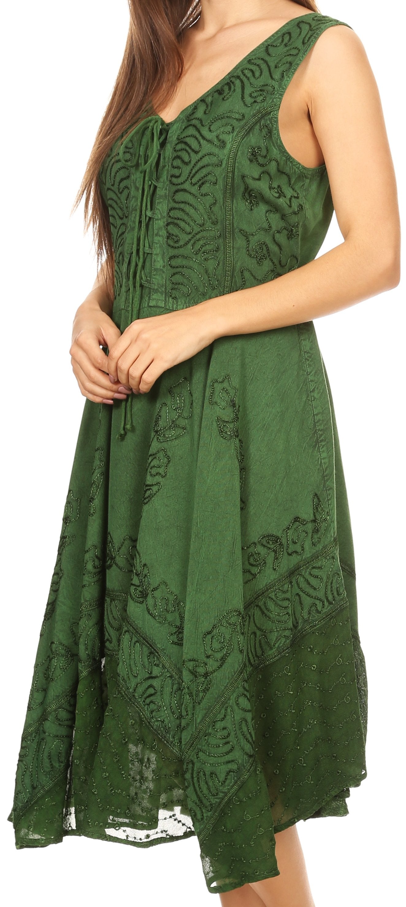 Sakkas Magdilena Stonewashed Corset Front Embroidered Dress - Concordia Style Boutique