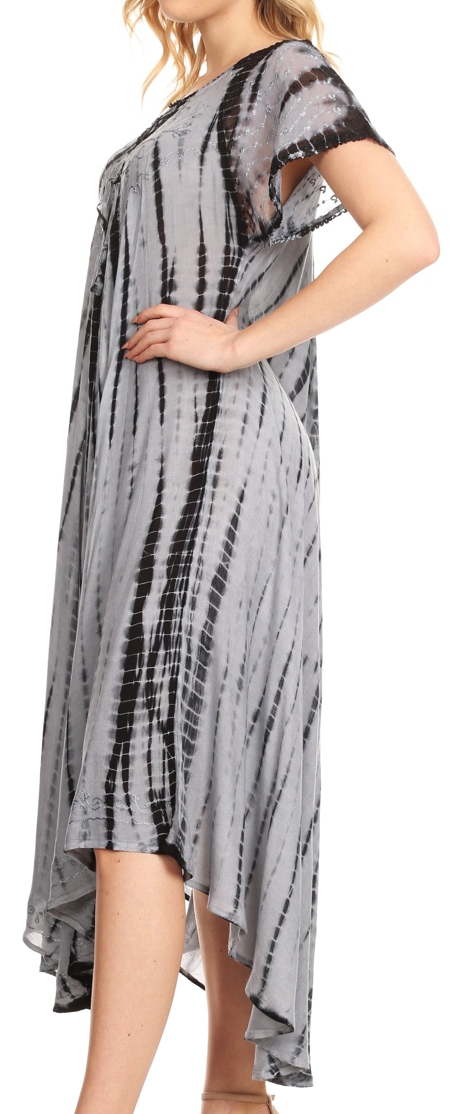 Sakkas Yasmin Tie Dye Embroidered Sheer Cap Sleeve Sundress | Cover Up - Concordia Style Boutique