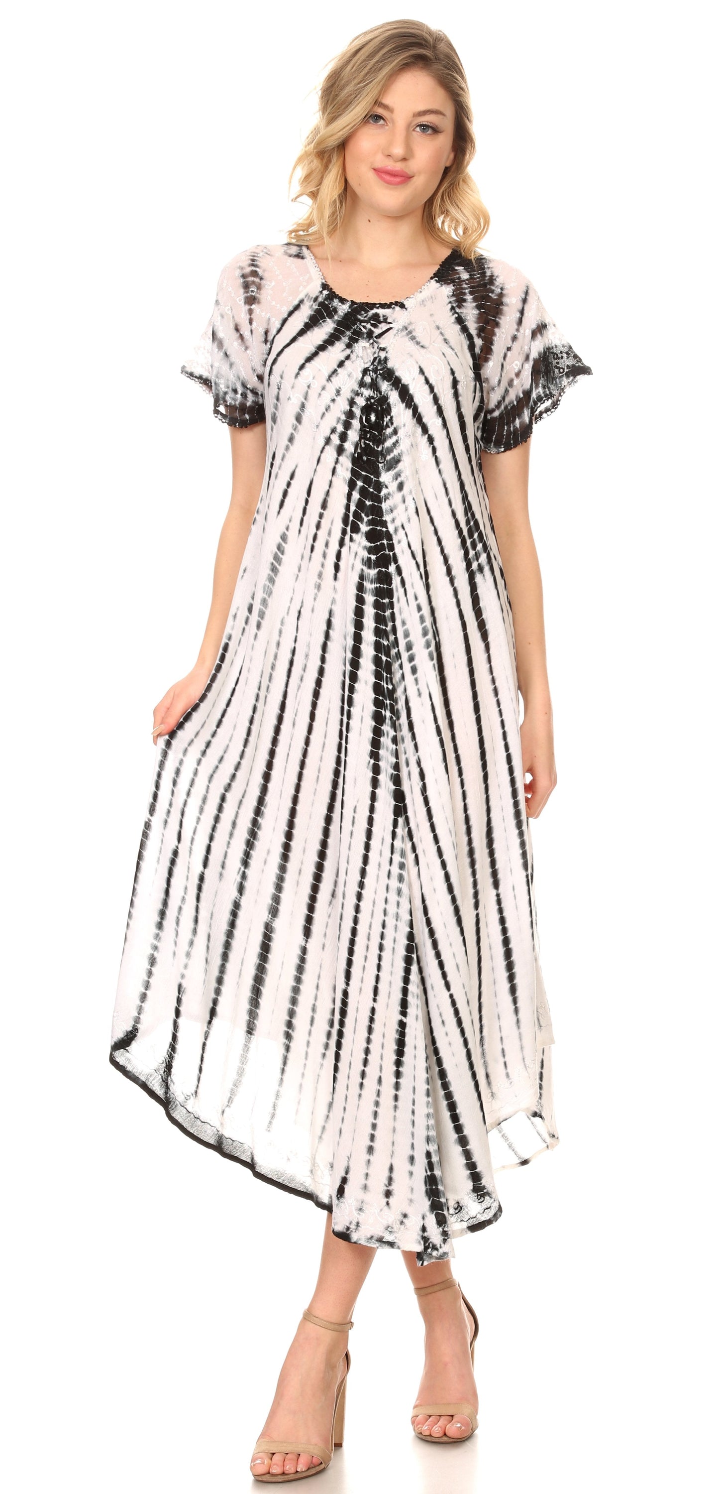 Sakkas Yasmin Tie Dye Embroidered Sheer Cap Sleeve Sundress | Cover Up - Concordia Style Boutique