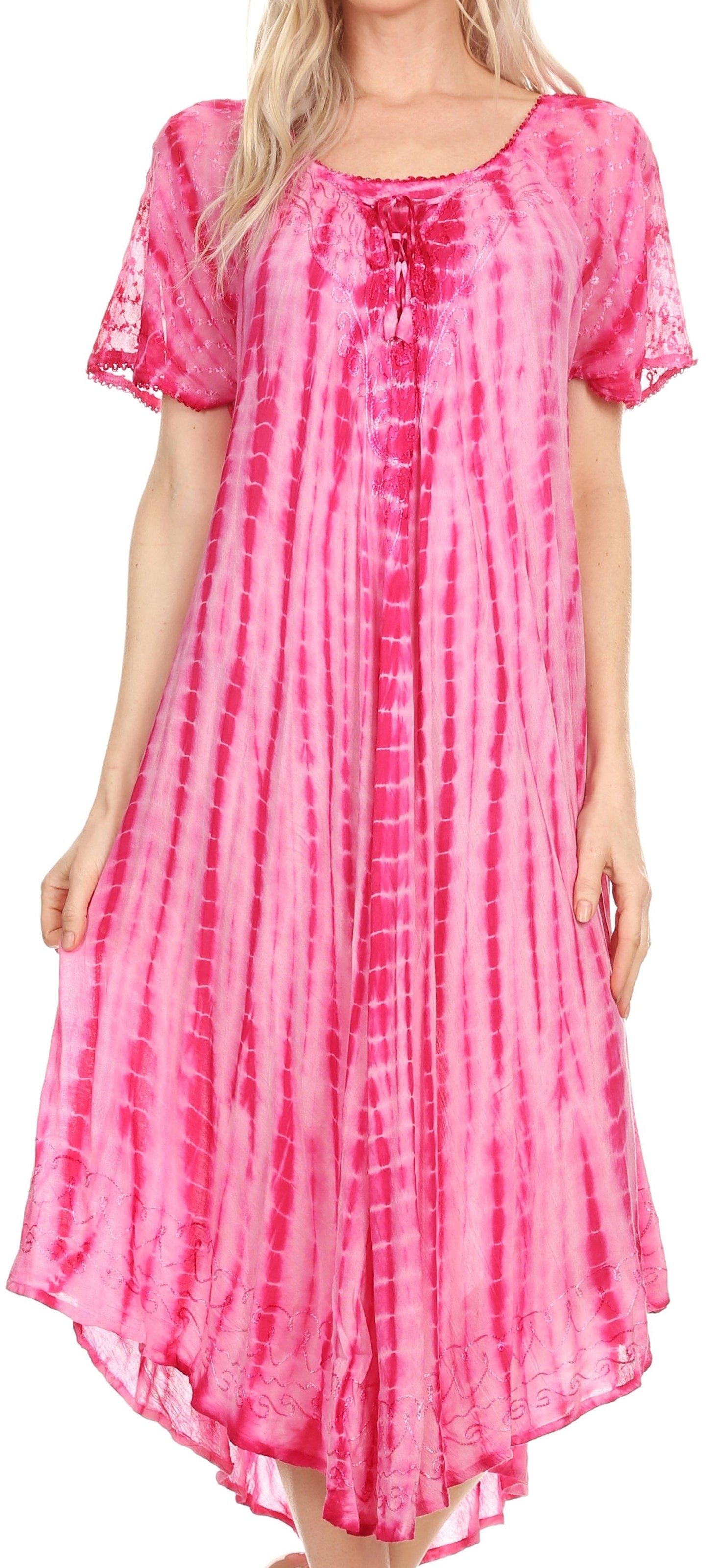 Sakkas Yasmin Tie Dye Embroidered Sheer Cap Sleeve Sundress | Cover Up - Concordia Style Boutique