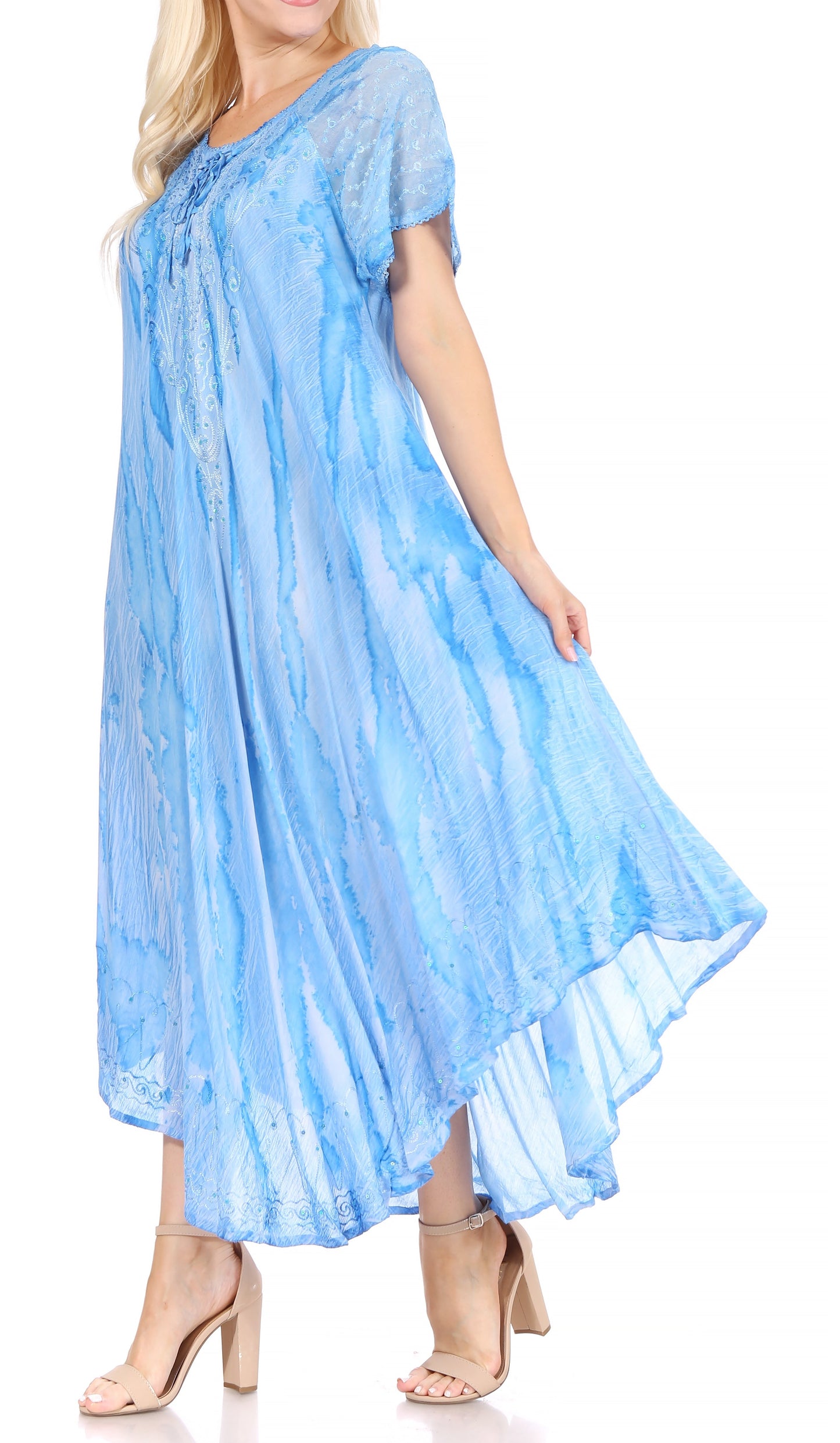 Sakkas Myani Two Tone Embroidered Sheer Cap Sleeve Caftan Long Dress | Cover Up - Concordia Style Boutique