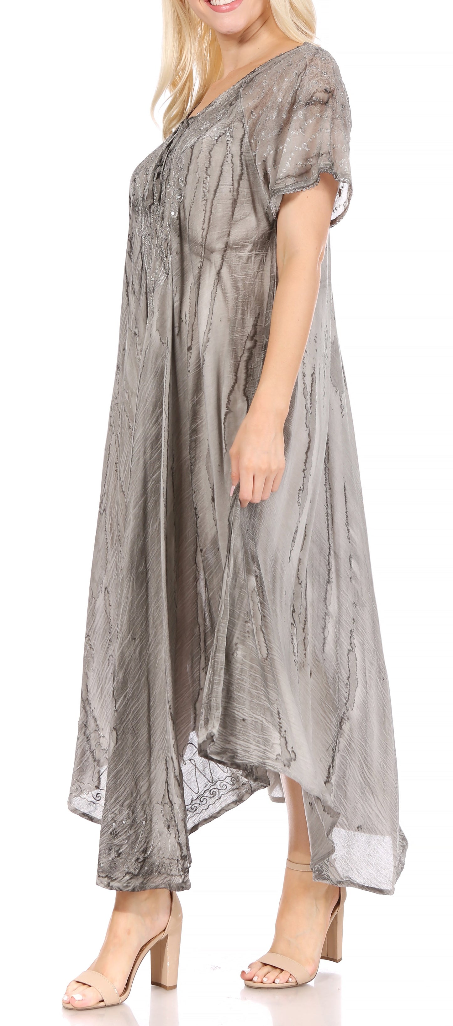 Sakkas Myani Two Tone Embroidered Sheer Cap Sleeve Caftan Long Dress | Cover Up - Concordia Style Boutique