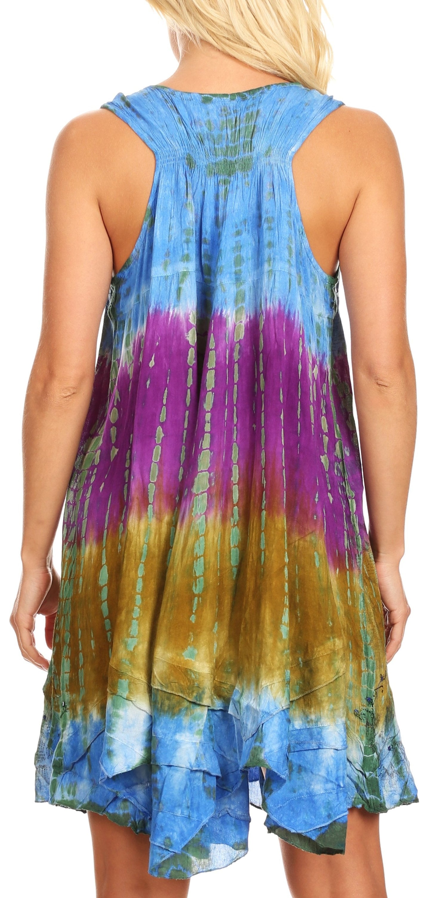 Sakkas Artemi Women's Casual Short Tie-dye Sleeveless Loose Tank Dress Cover-up - Concordia Style Boutique