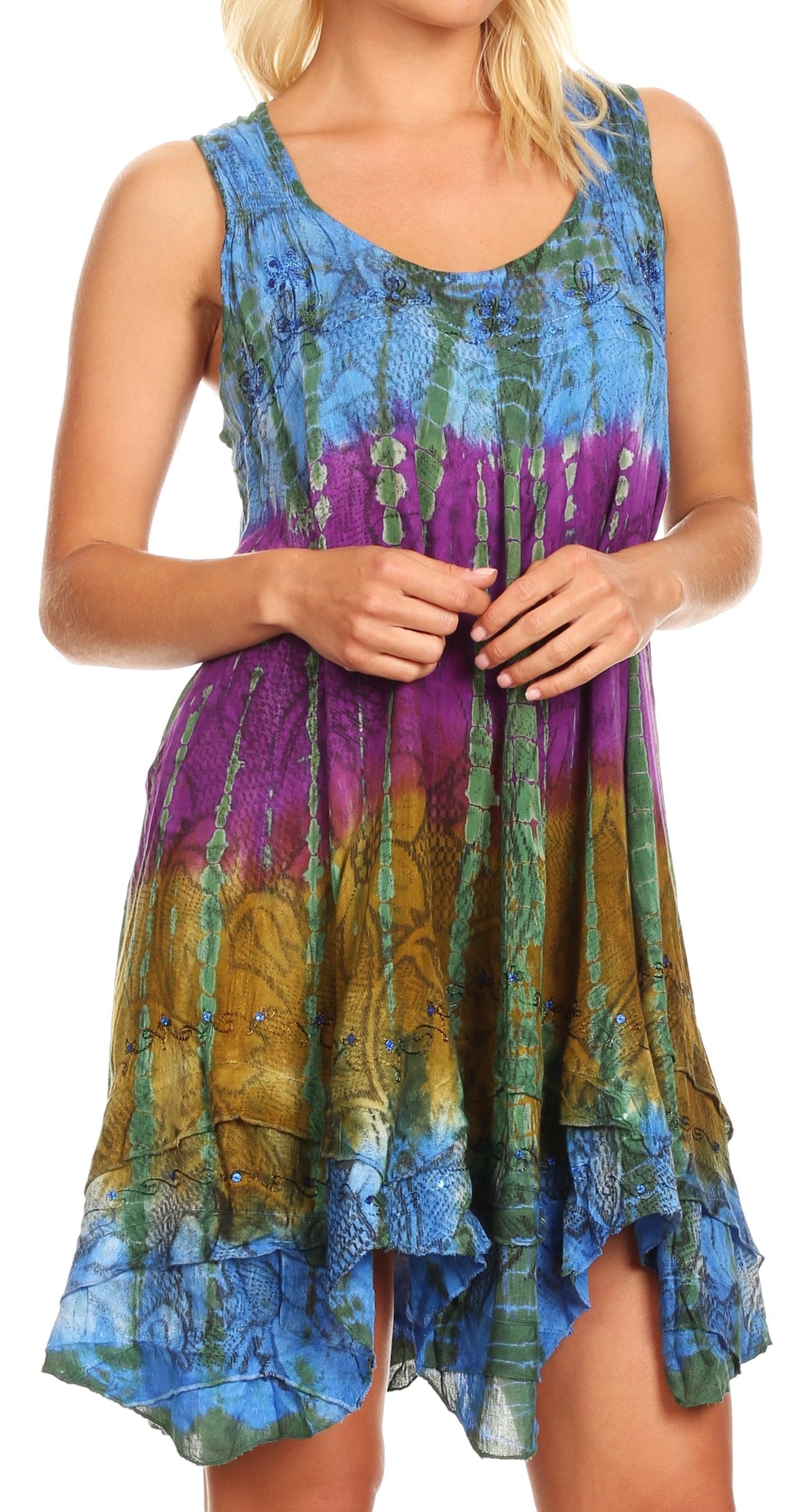 Sakkas Artemi Women's Casual Short Tie-dye Sleeveless Loose Tank Dress Cover-up - Concordia Style Boutique