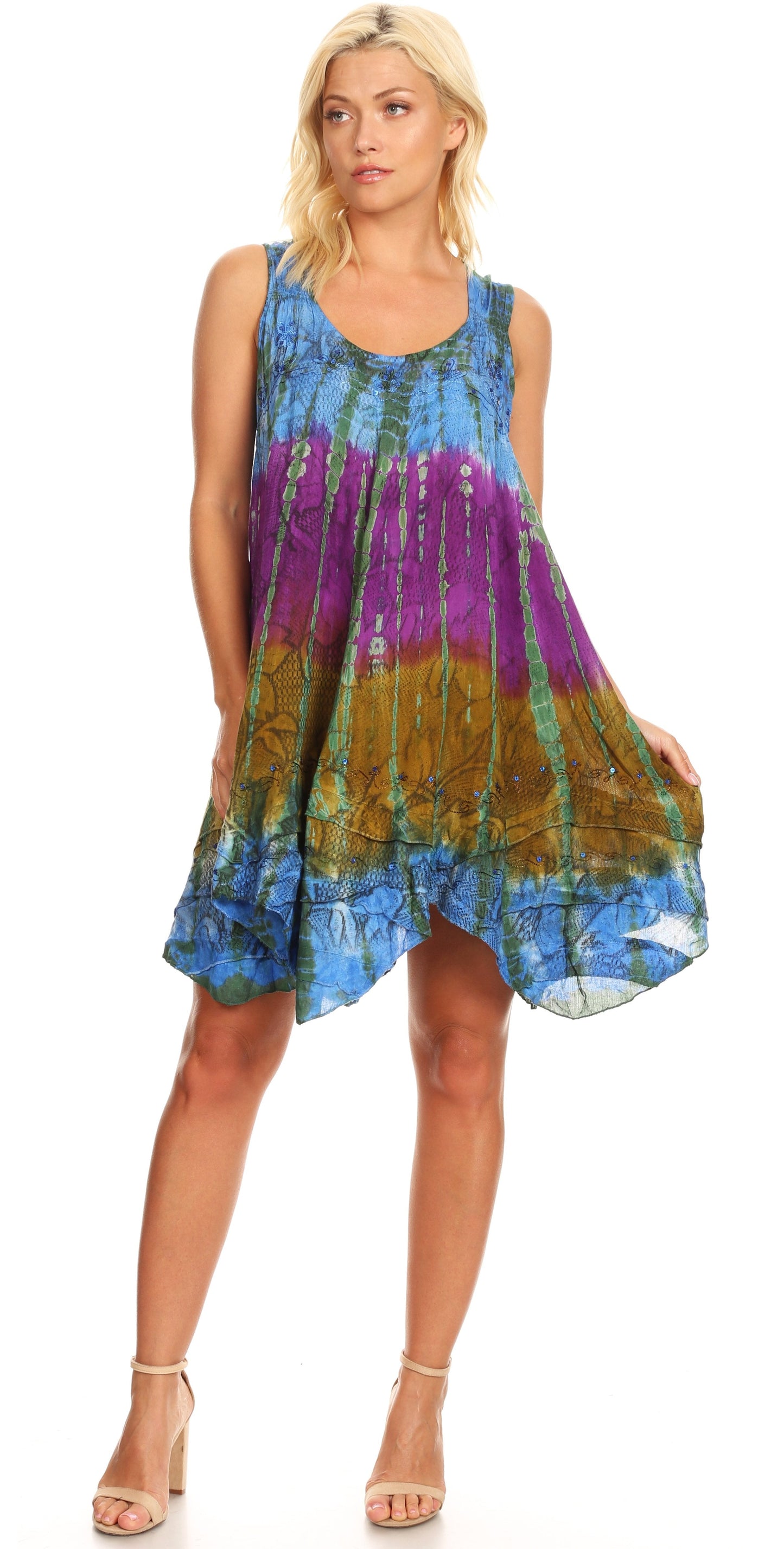 Sakkas Artemi Women's Casual Short Tie-dye Sleeveless Loose Tank Dress Cover-up - Concordia Style Boutique