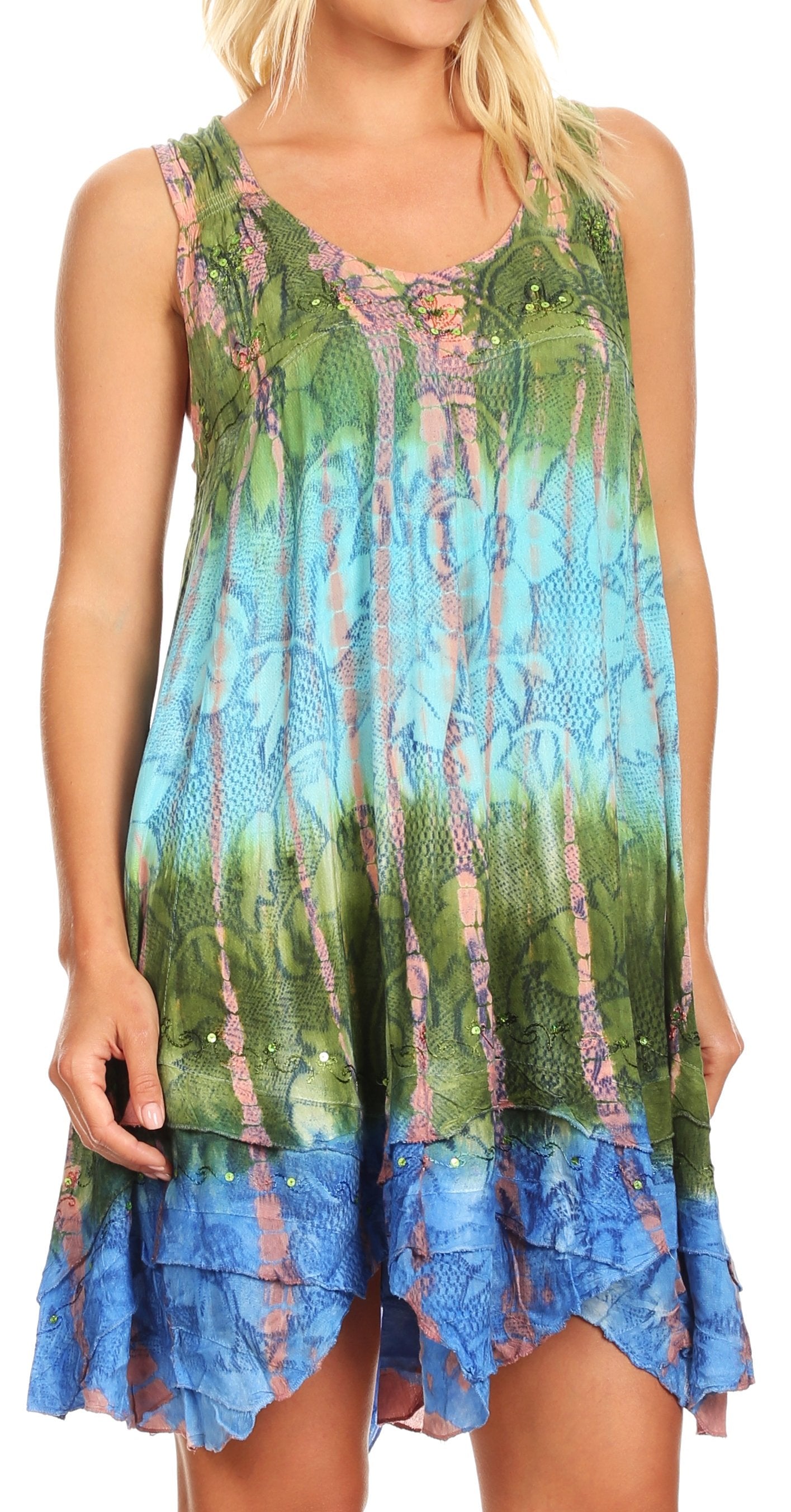 Sakkas Artemi Women's Casual Short Tie-dye Sleeveless Loose Tank Dress Cover-up - Concordia Style Boutique