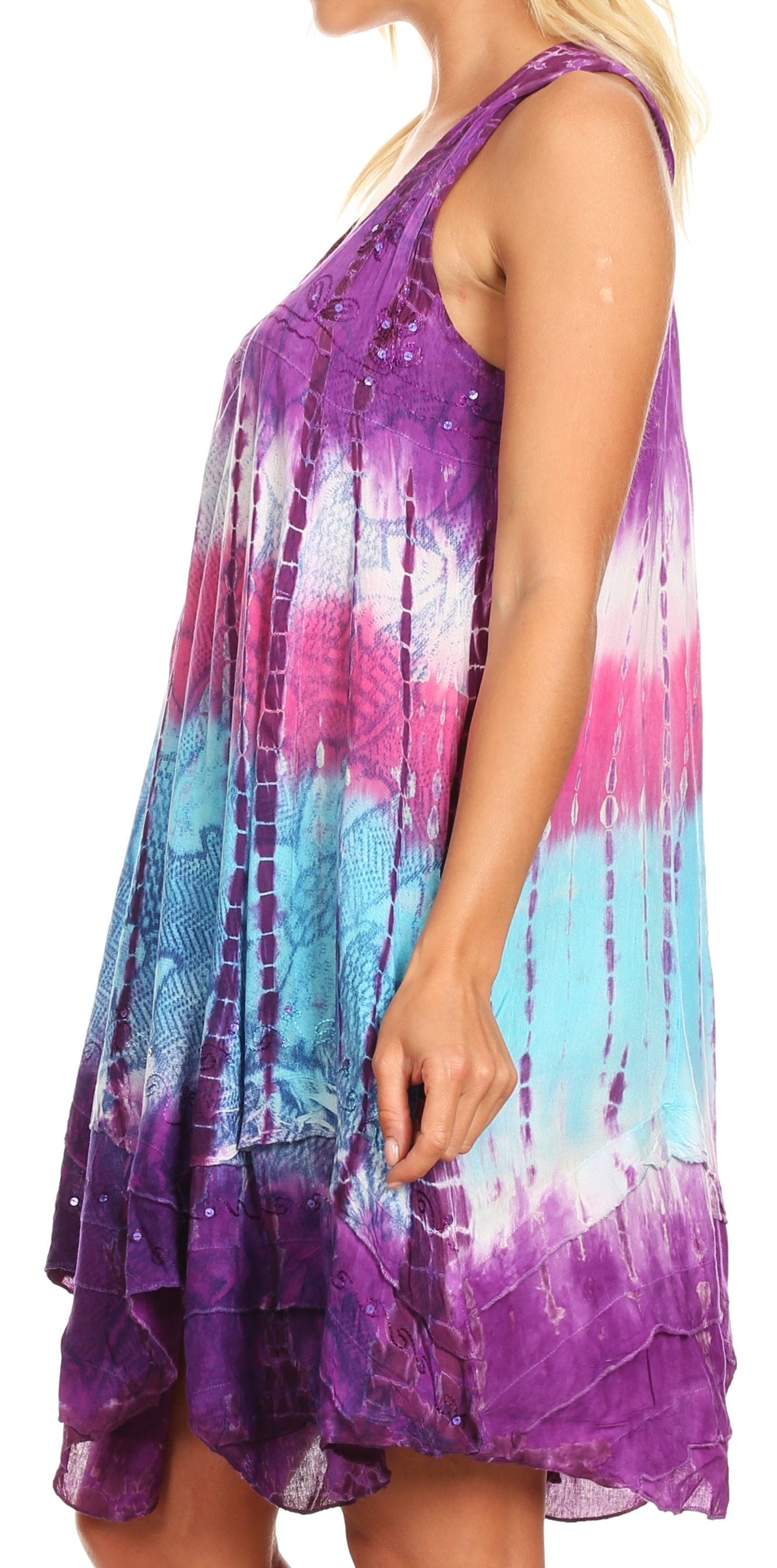 Sakkas Artemi Women's Casual Short Tie-dye Sleeveless Loose Tank Dress Cover-up - Concordia Style Boutique