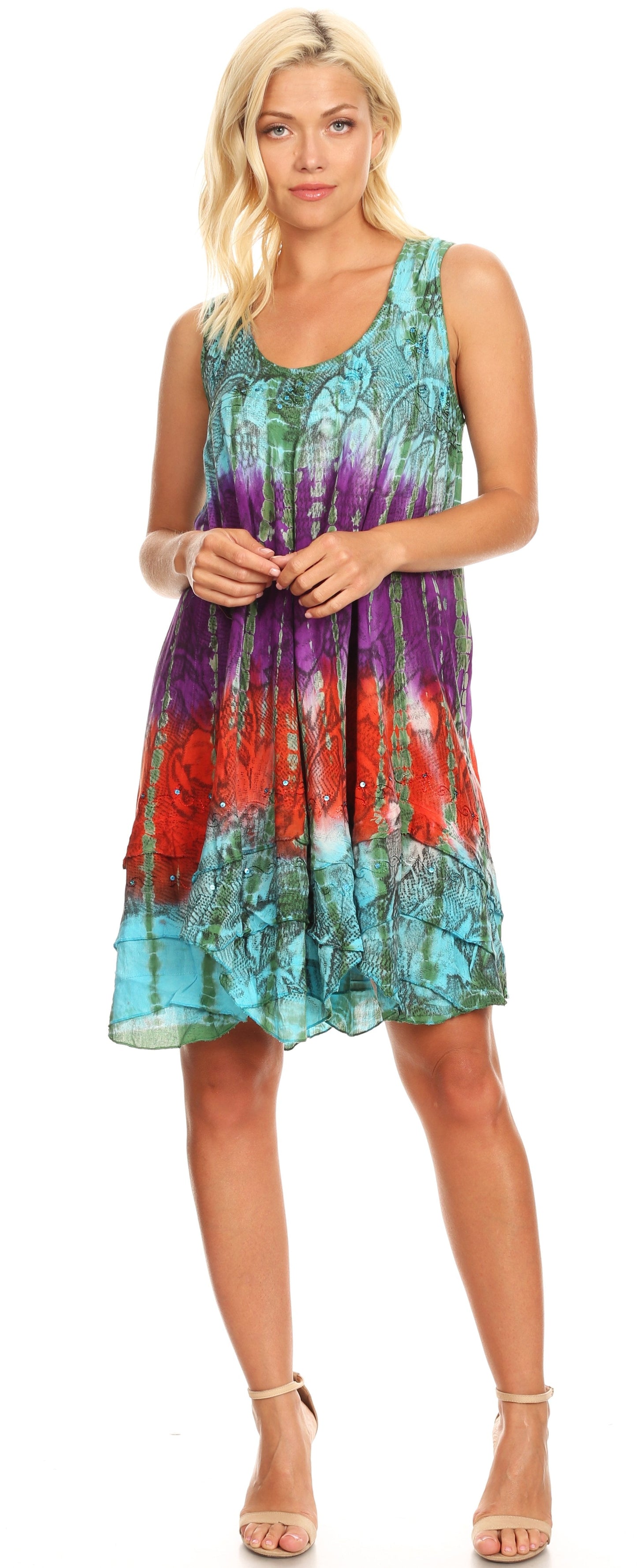 Sakkas Artemi Women's Casual Short Tie-dye Sleeveless Loose Tank Dress Cover-up - Concordia Style Boutique