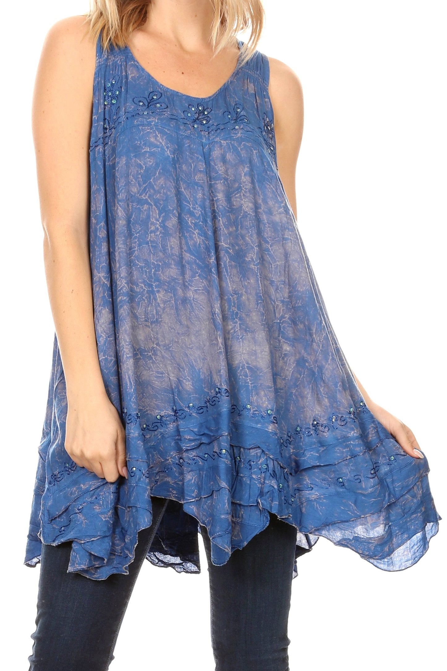 Sakkas Artemi Women's Casual Short Tie-dye Sleeveless Loose Tank Dress Cover-up - Concordia Style Boutique