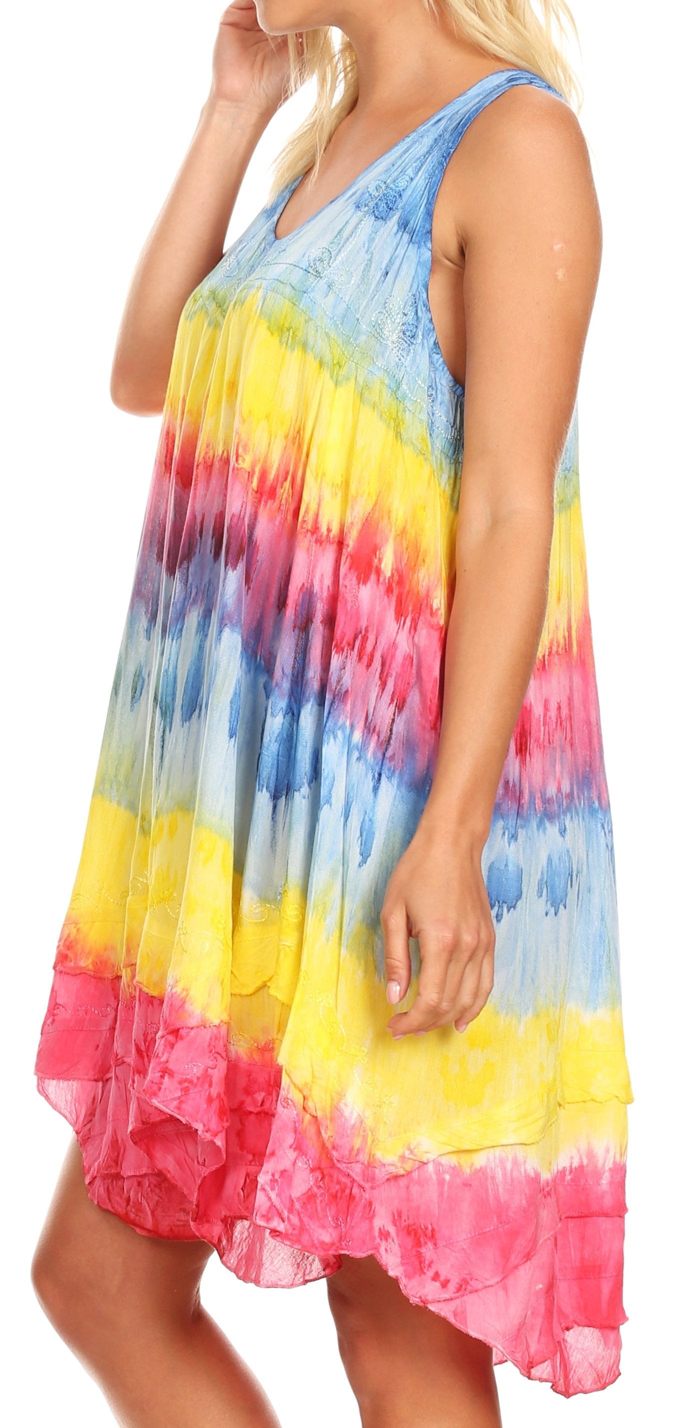 Sakkas Artemi Women's Casual Short Tie-dye Sleeveless Loose Tank Dress Cover-up - Concordia Style Boutique