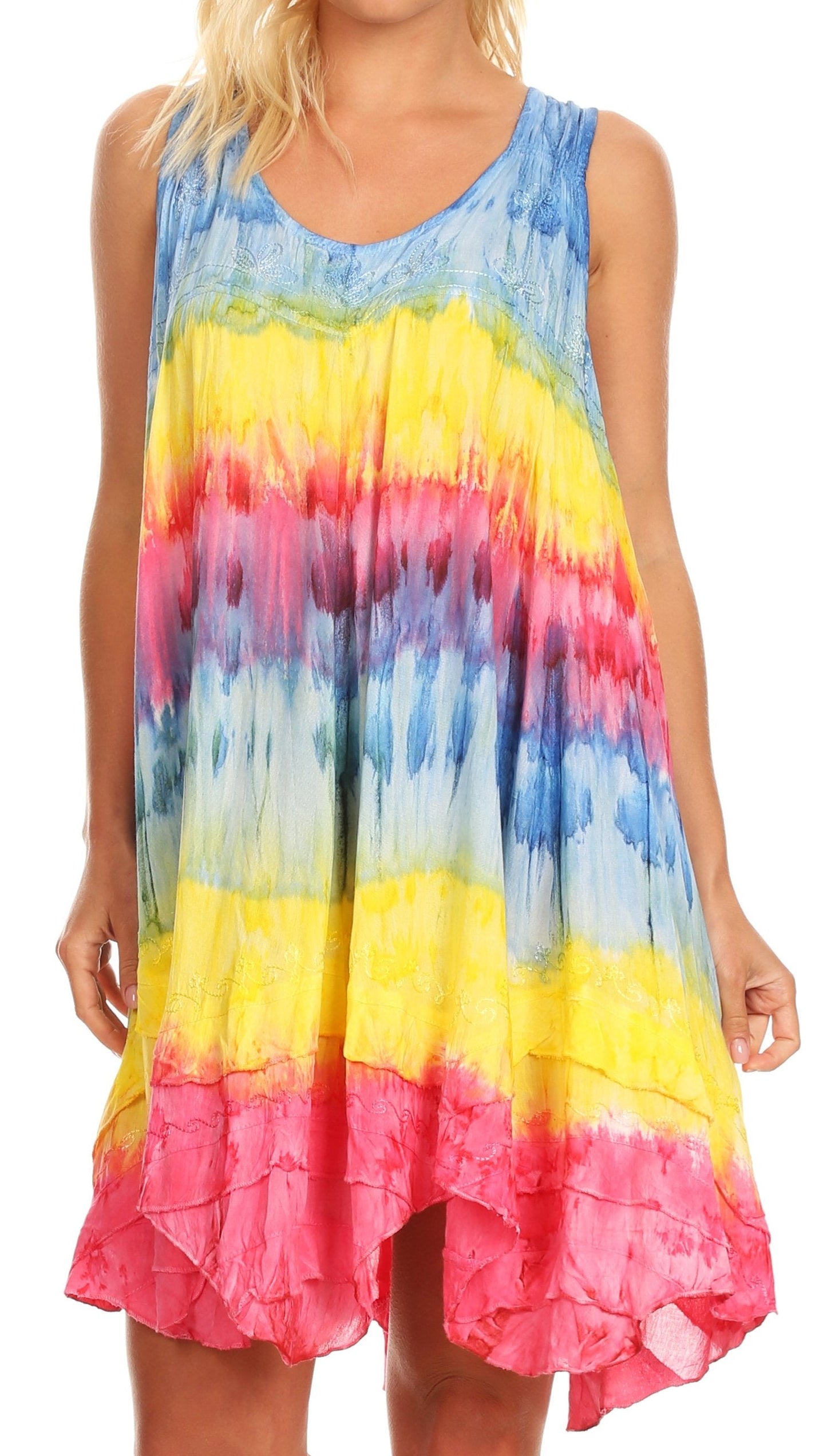 Sakkas Artemi Women's Casual Short Tie-dye Sleeveless Loose Tank Dress Cover-up - Concordia Style Boutique