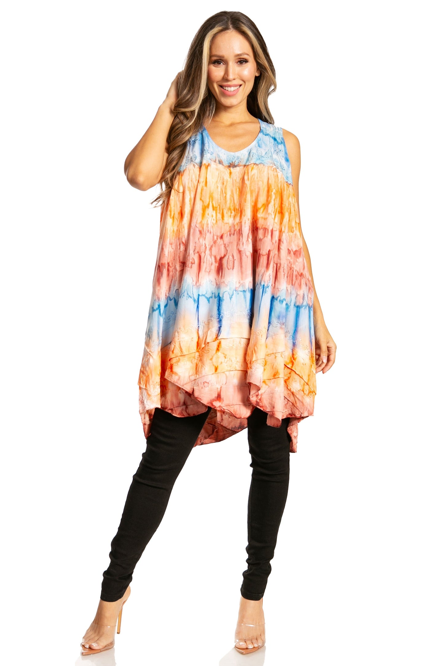 Sakkas Artemi Women's Casual Short Tie-dye Sleeveless Loose Tank Dress Cover-up - Concordia Style Boutique