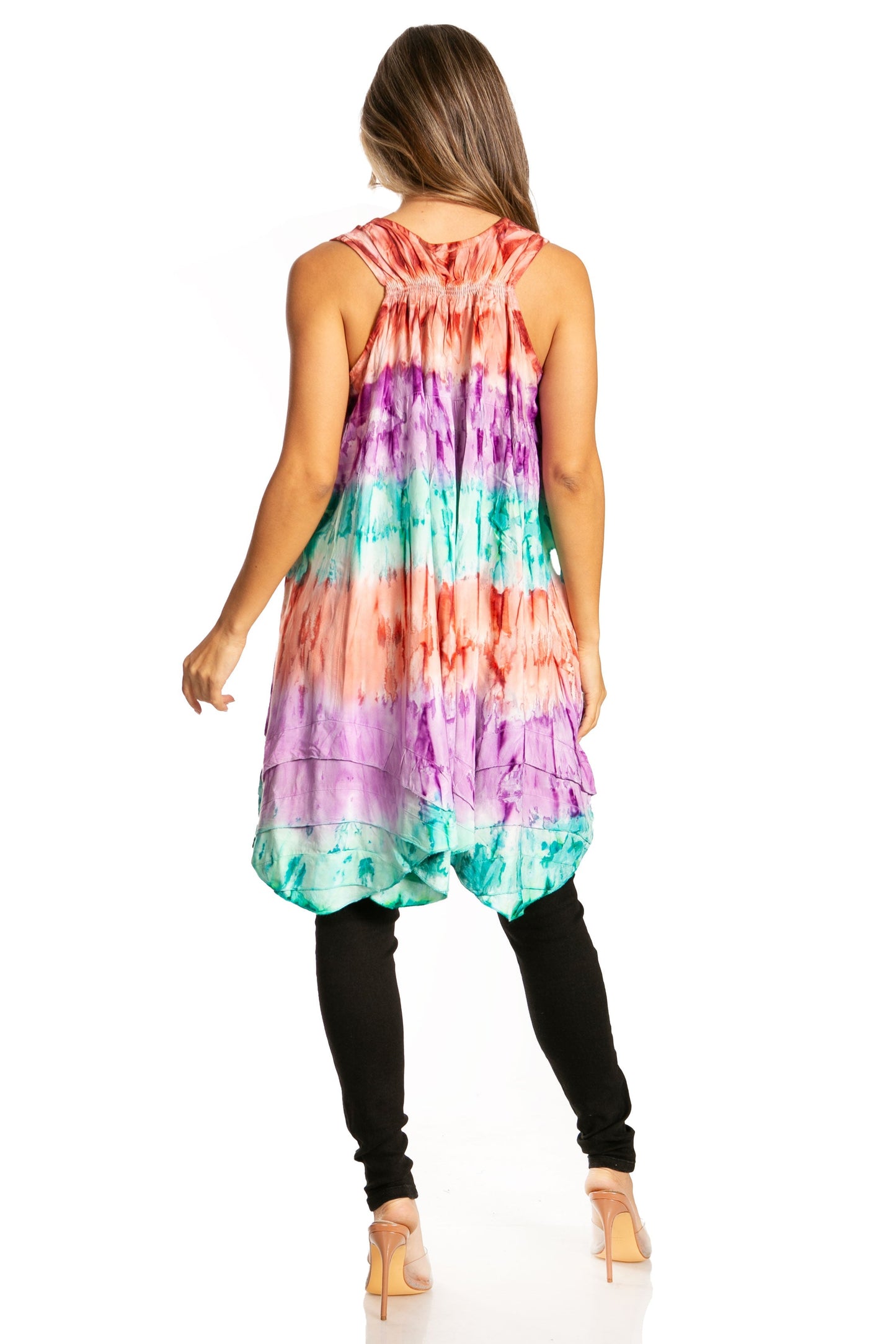 Sakkas Artemi Women's Casual Short Tie-dye Sleeveless Loose Tank Dress Cover-up - Concordia Style Boutique