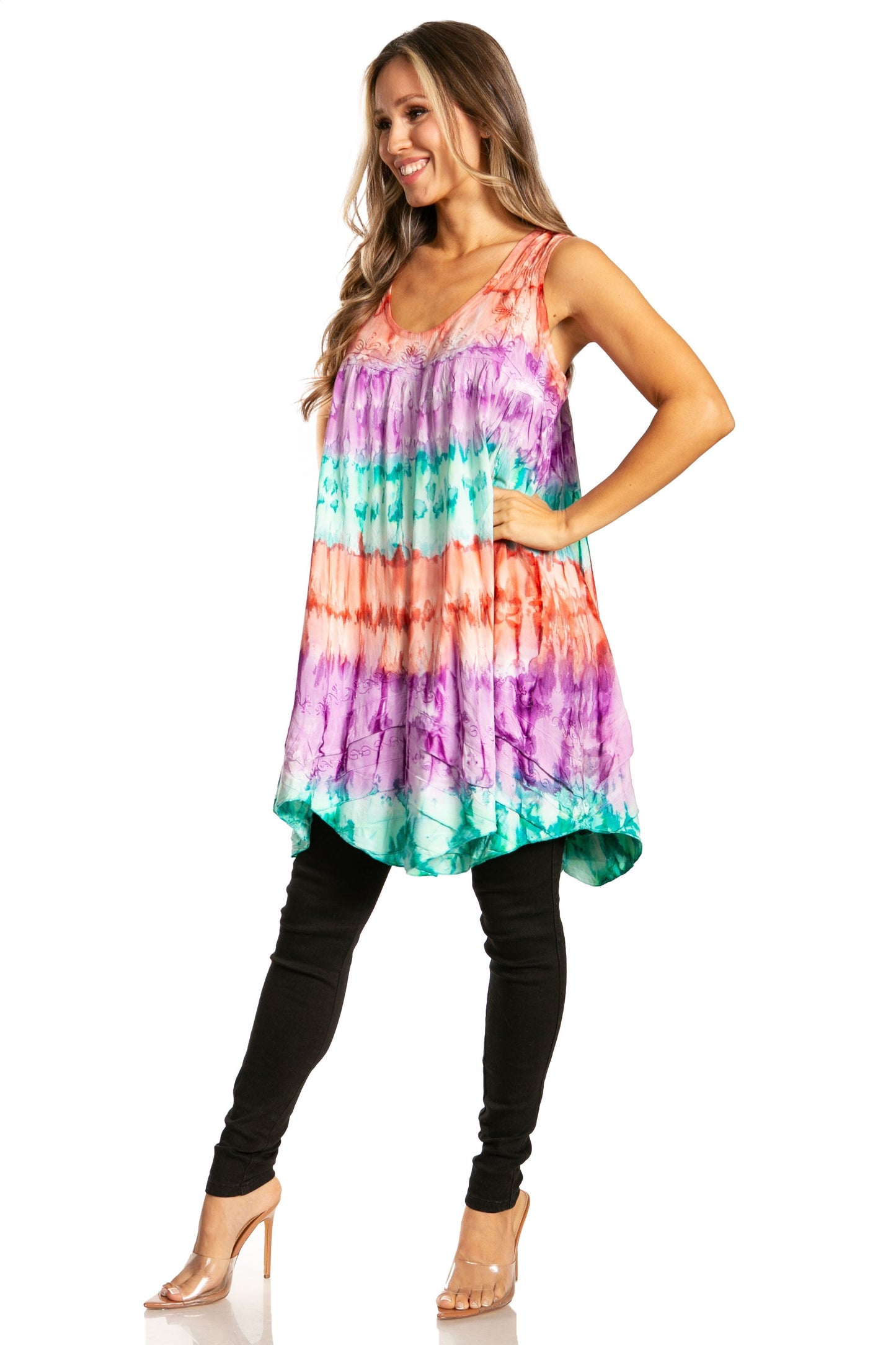 Sakkas Artemi Women's Casual Short Tie-dye Sleeveless Loose Tank Dress Cover-up - Concordia Style Boutique