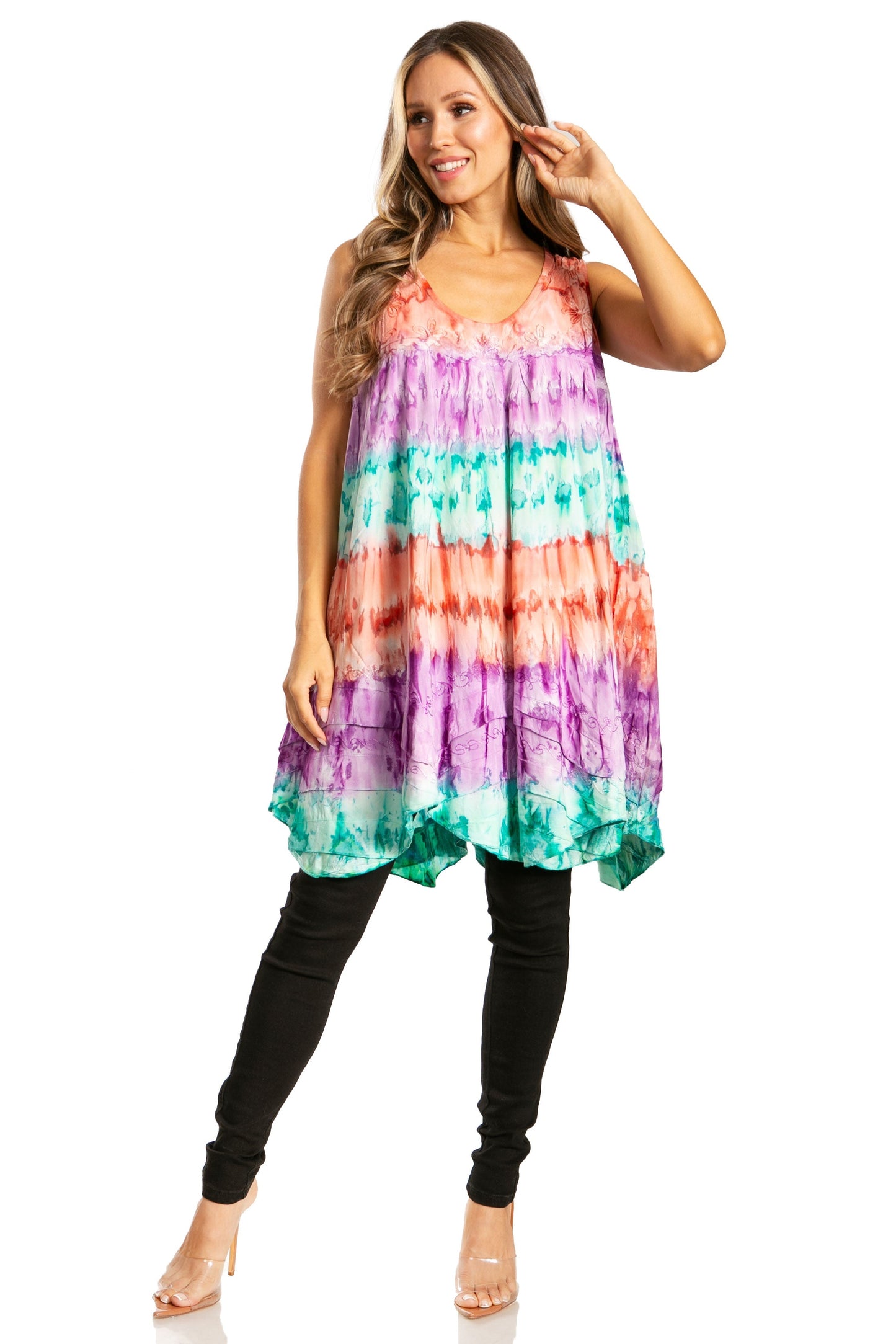 Sakkas Artemi Women's Casual Short Tie-dye Sleeveless Loose Tank Dress Cover-up - Concordia Style Boutique