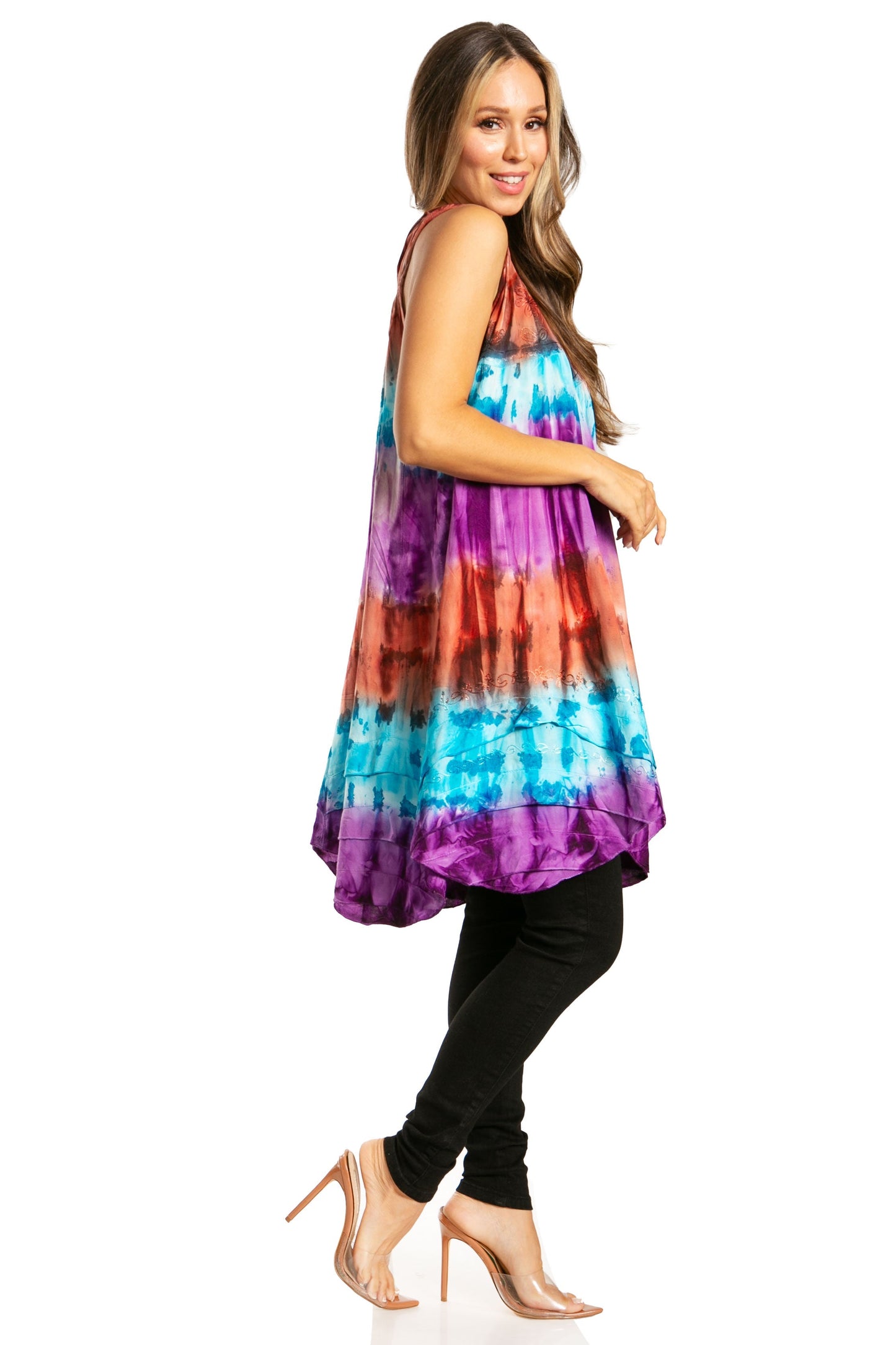 Sakkas Artemi Women's Casual Short Tie-dye Sleeveless Loose Tank Dress Cover-up - Concordia Style Boutique