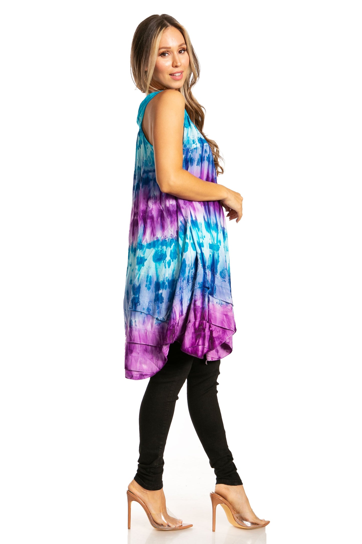 Sakkas Artemi Women's Casual Short Tie-dye Sleeveless Loose Tank Dress Cover-up - Concordia Style Boutique
