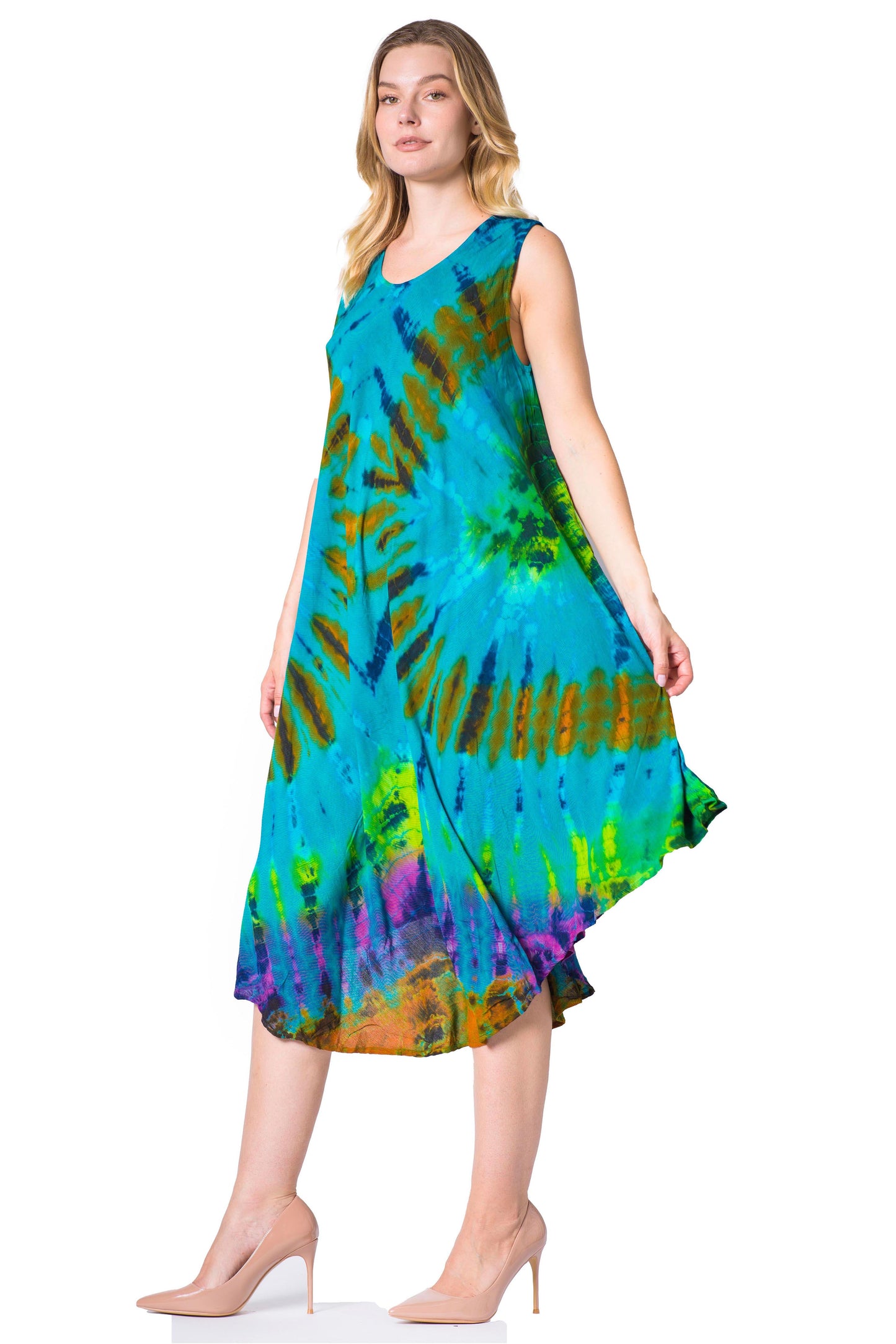 Sakkas Neja Women's Casual Maxi Summer Sleeveless Loose Fit Tie Dye Tank Dress - Concordia Style Boutique