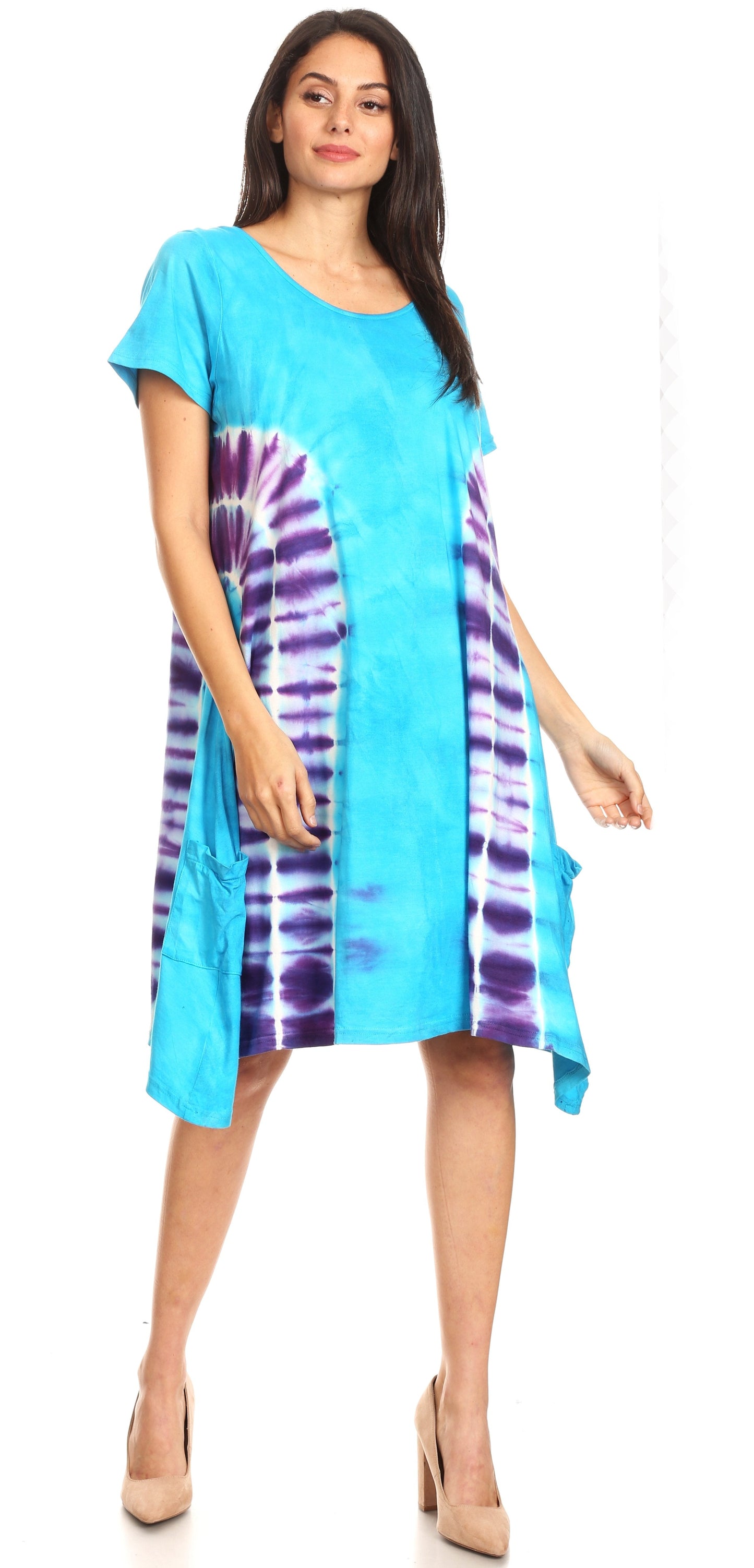 Sakkas Sirena Women's Short Sleeve Loose Plain Midi Casual Scoop Neck Flared Dress - Concordia Style Boutique