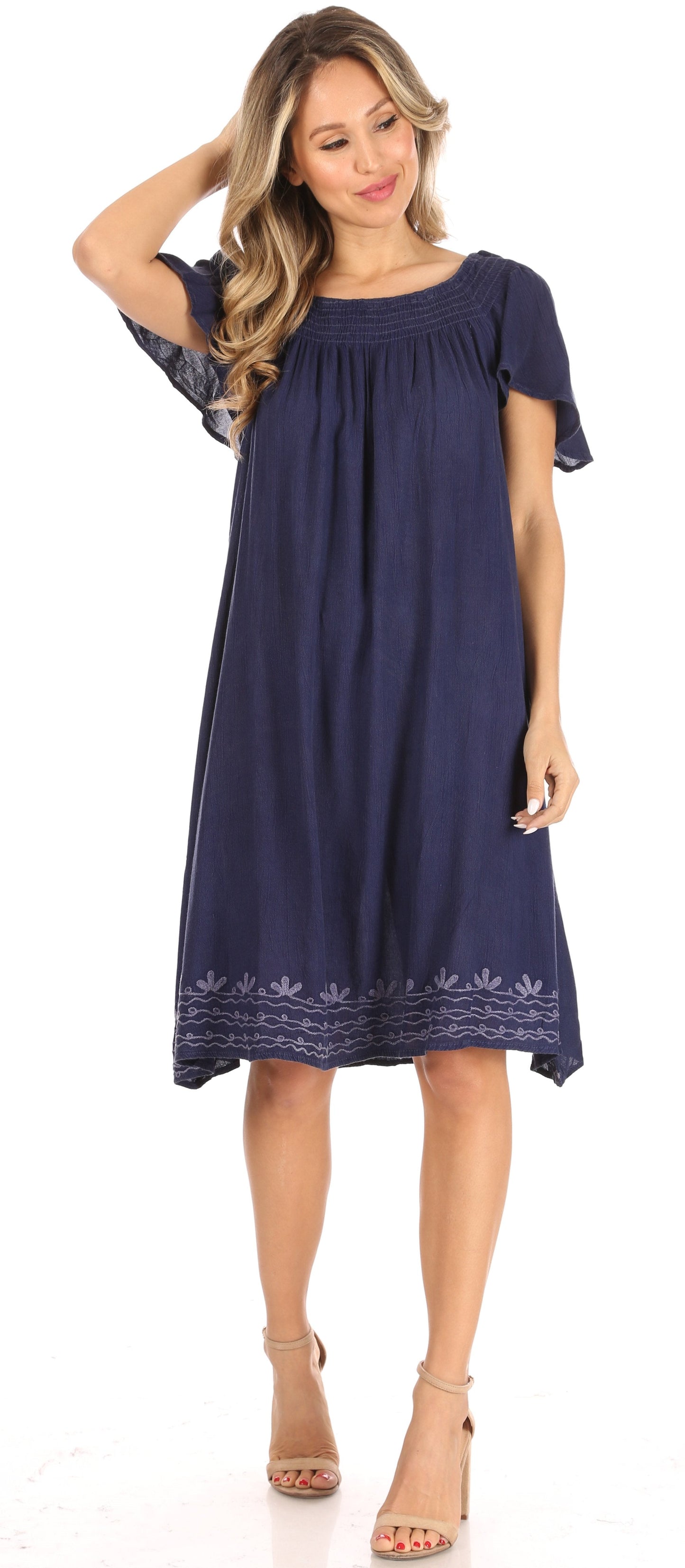 Sakkas Desma Women Casual Loose Summer off Shoulder Midi Boho Dress Cover-up - Concordia Style Boutique