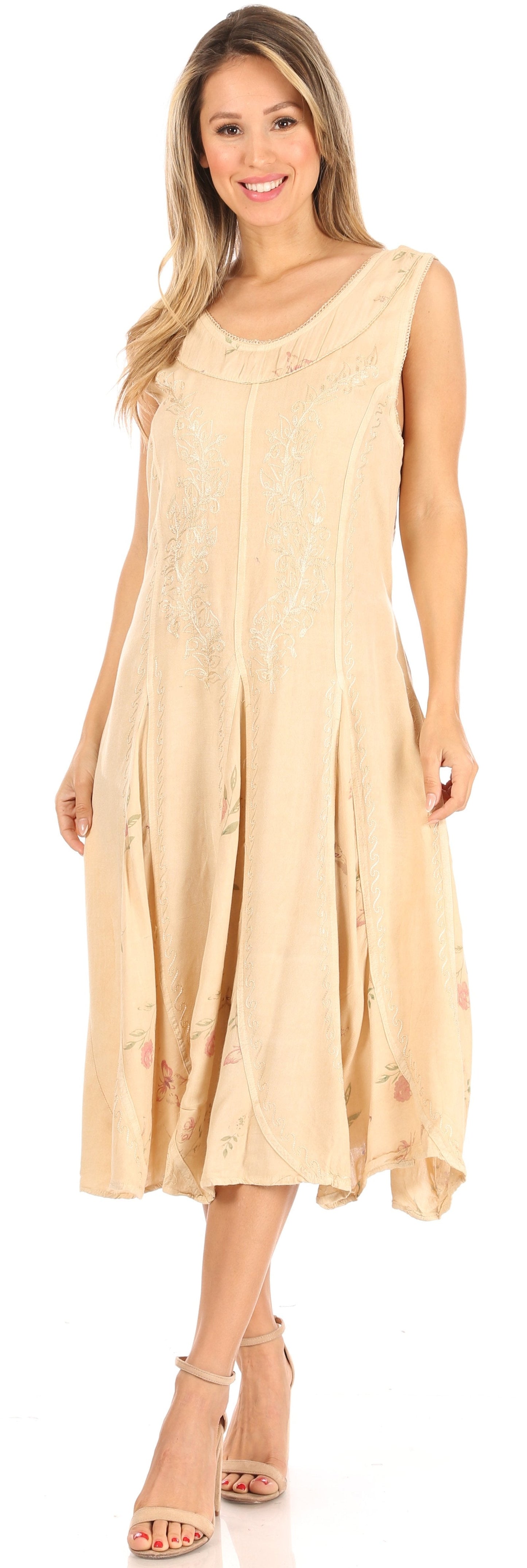 Sakkas Lila Women's Midi Sleeveless Floral Boho Casual Rayon Dress Adjustable - Concordia Style Boutique