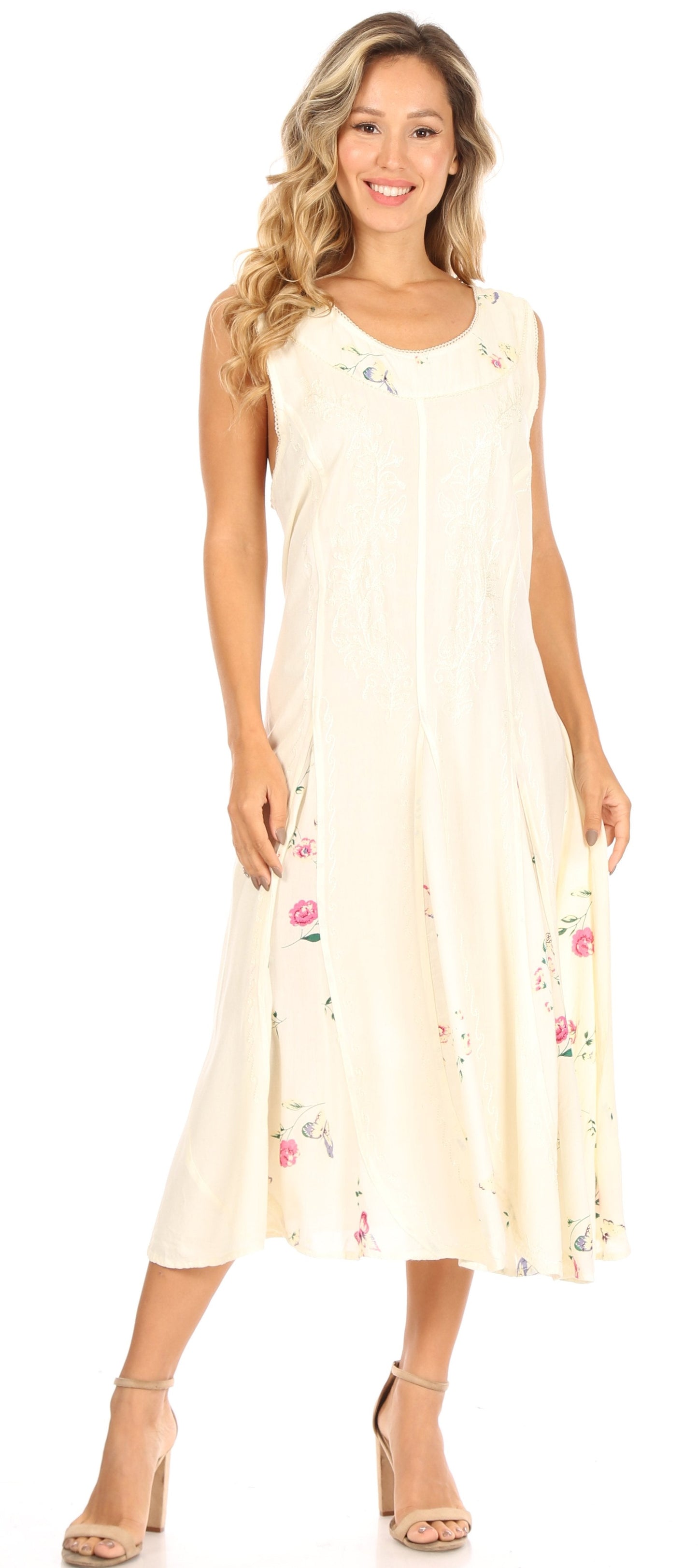 Sakkas Lila Women's Midi Sleeveless Floral Boho Casual Rayon Dress Adjustable - Concordia Style Boutique