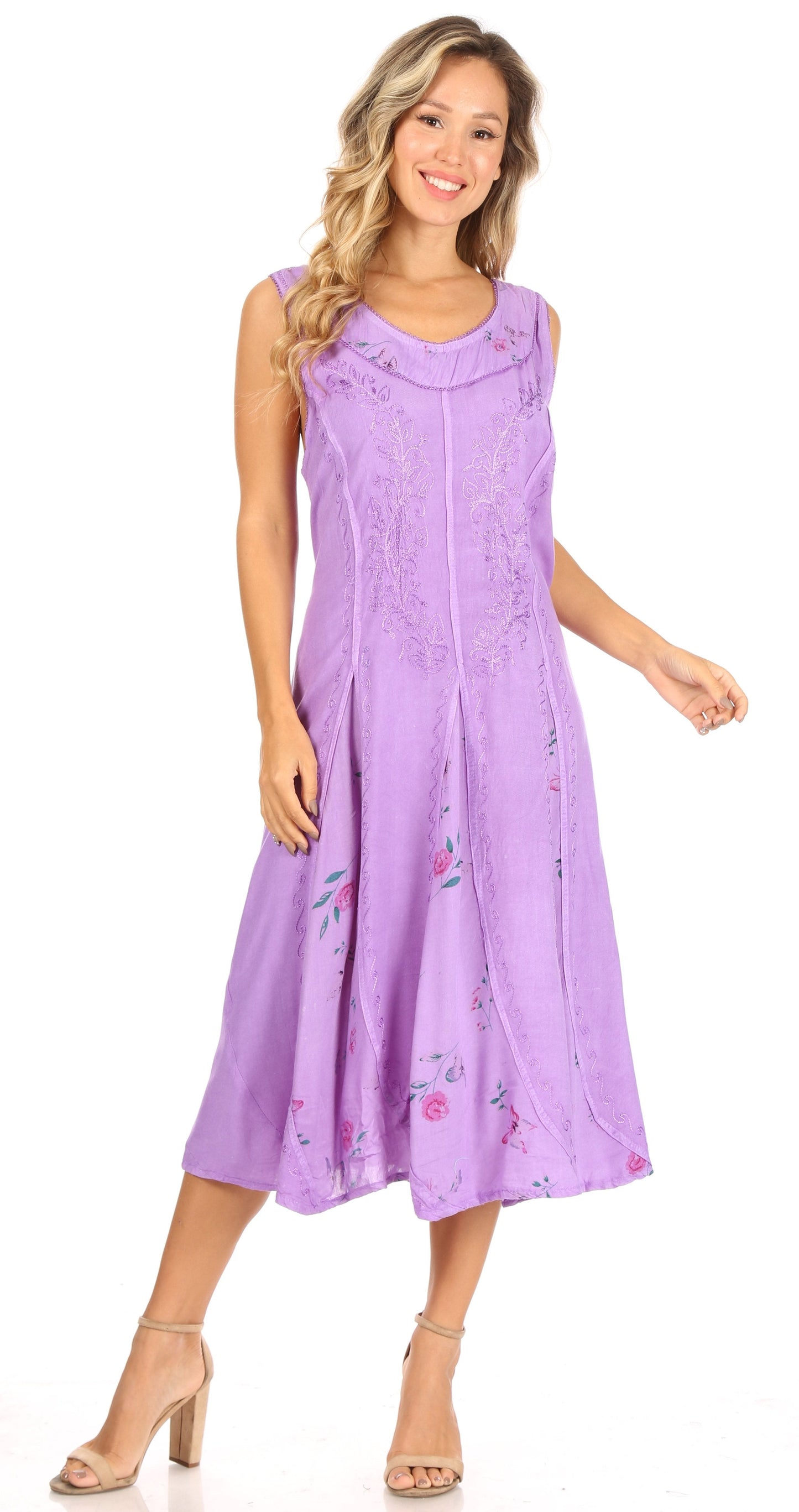 Sakkas Lila Women's Midi Sleeveless Floral Boho Casual Rayon Dress Adjustable - Concordia Style Boutique