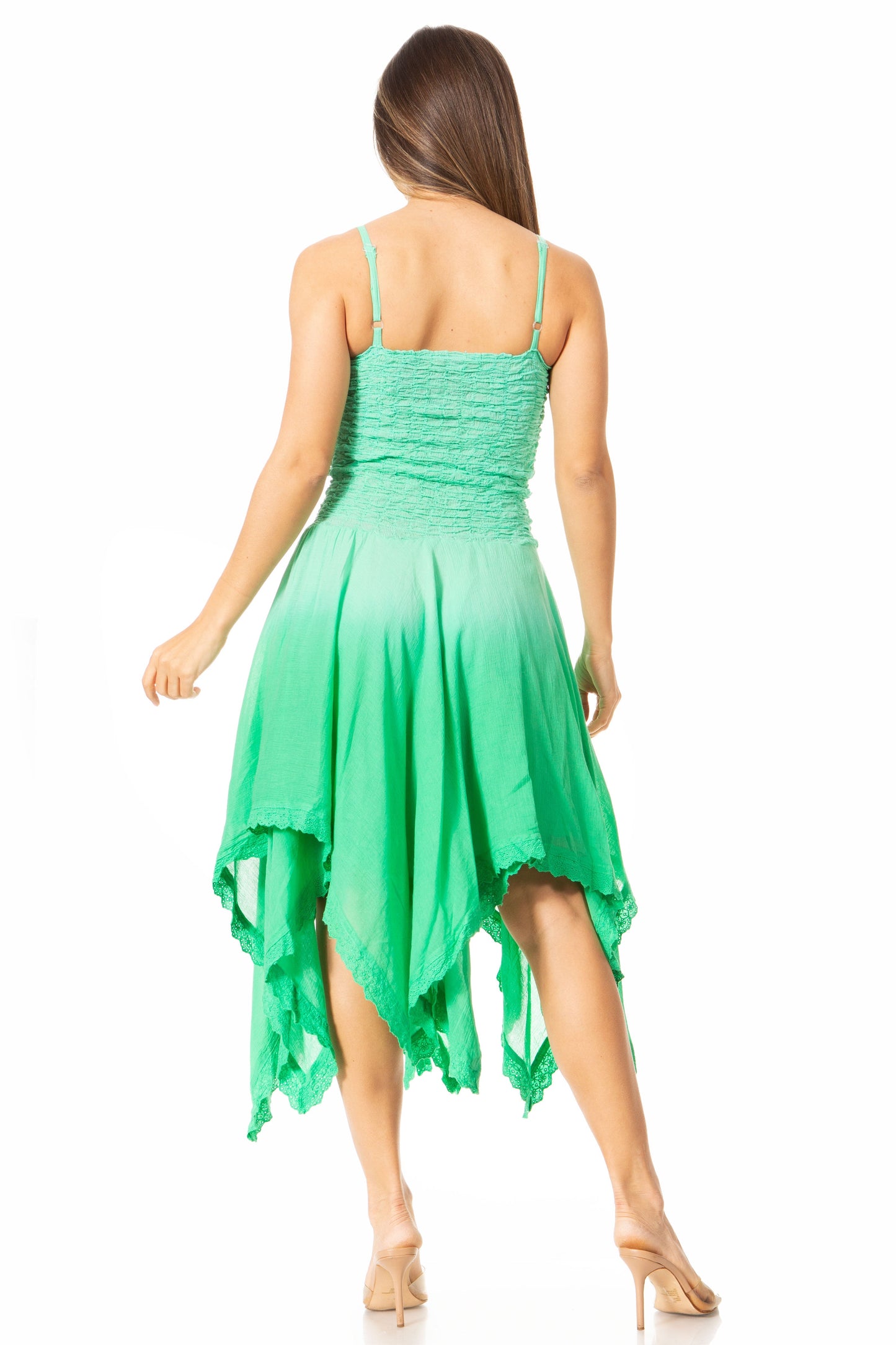 Sakkas Ella Smocked Bodice Spaghetti Strap Double Layered Dress - Concordia Style Boutique