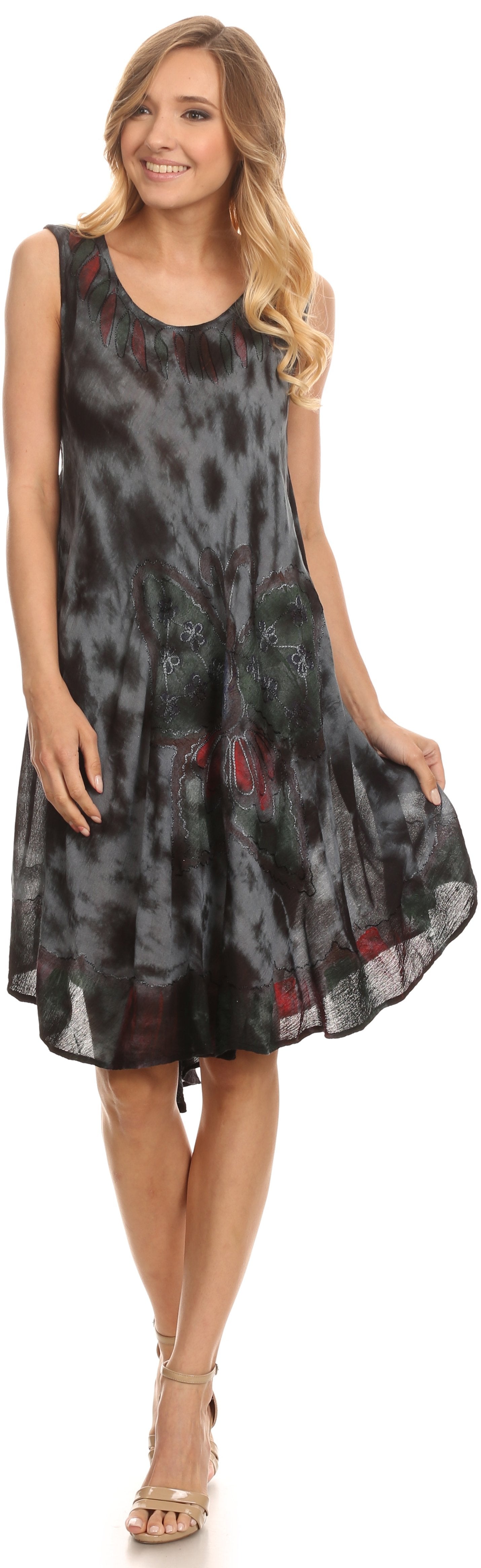 Sakkas Butterfly Tie Dye Tank Sheath Caftan Mid Length Dress - Concordia Style Boutique